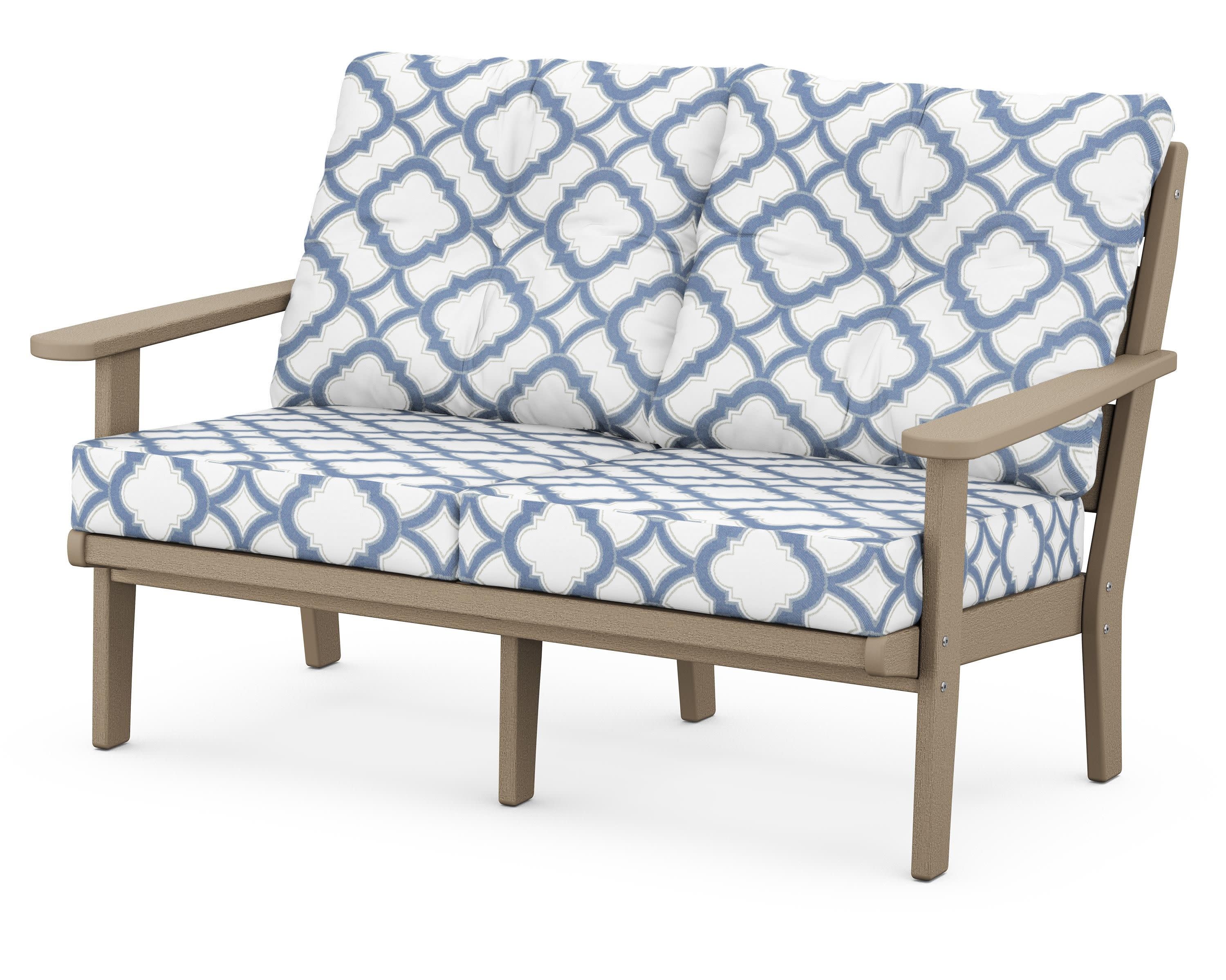 Lakeside Deep Seating Loveseat in Vintage Sahara / Trellis Sky Blue