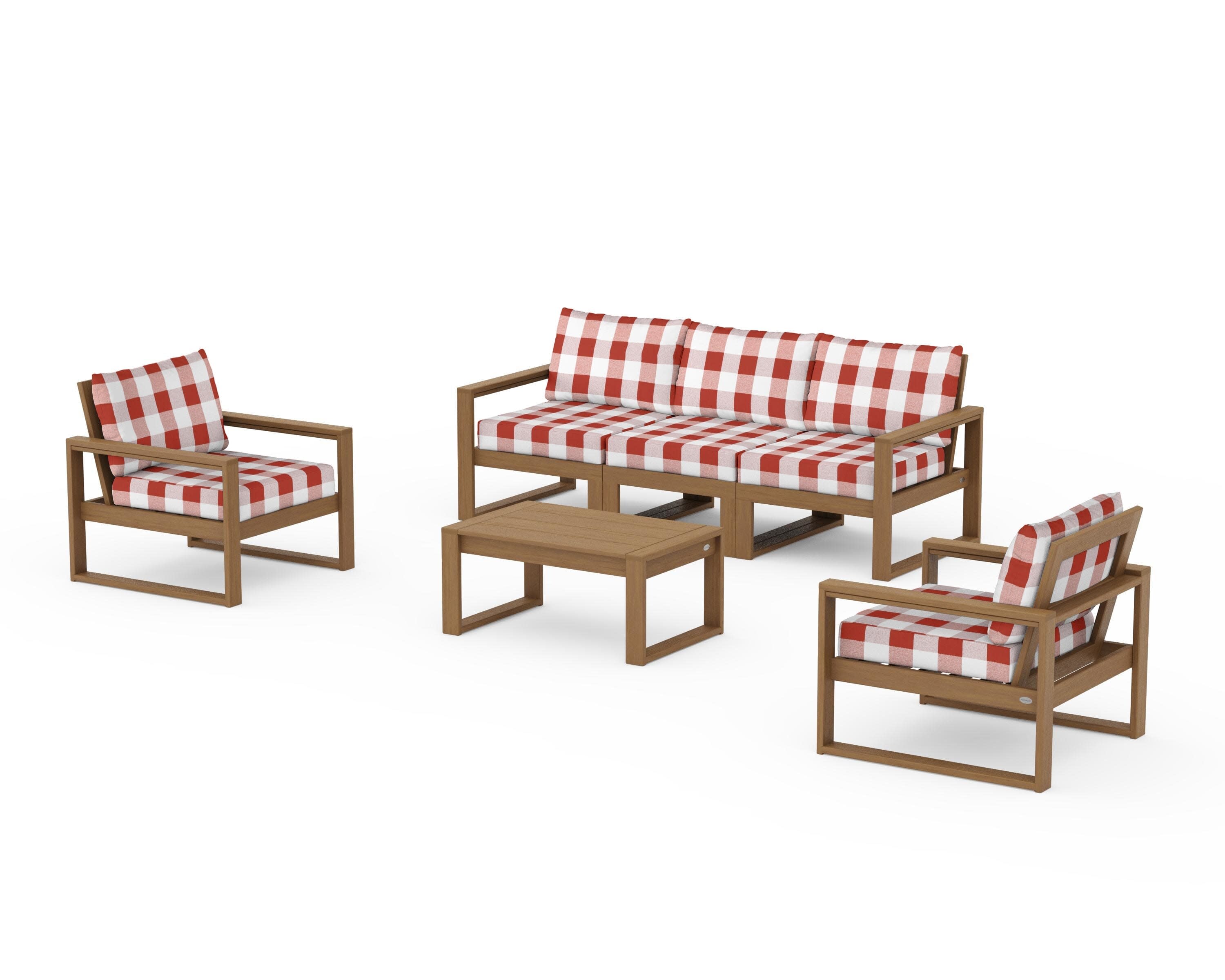 EDGE Sectional 4-Piece Deep Seating Set with Sofa in Natural / Buffalo Plaid Crimson
