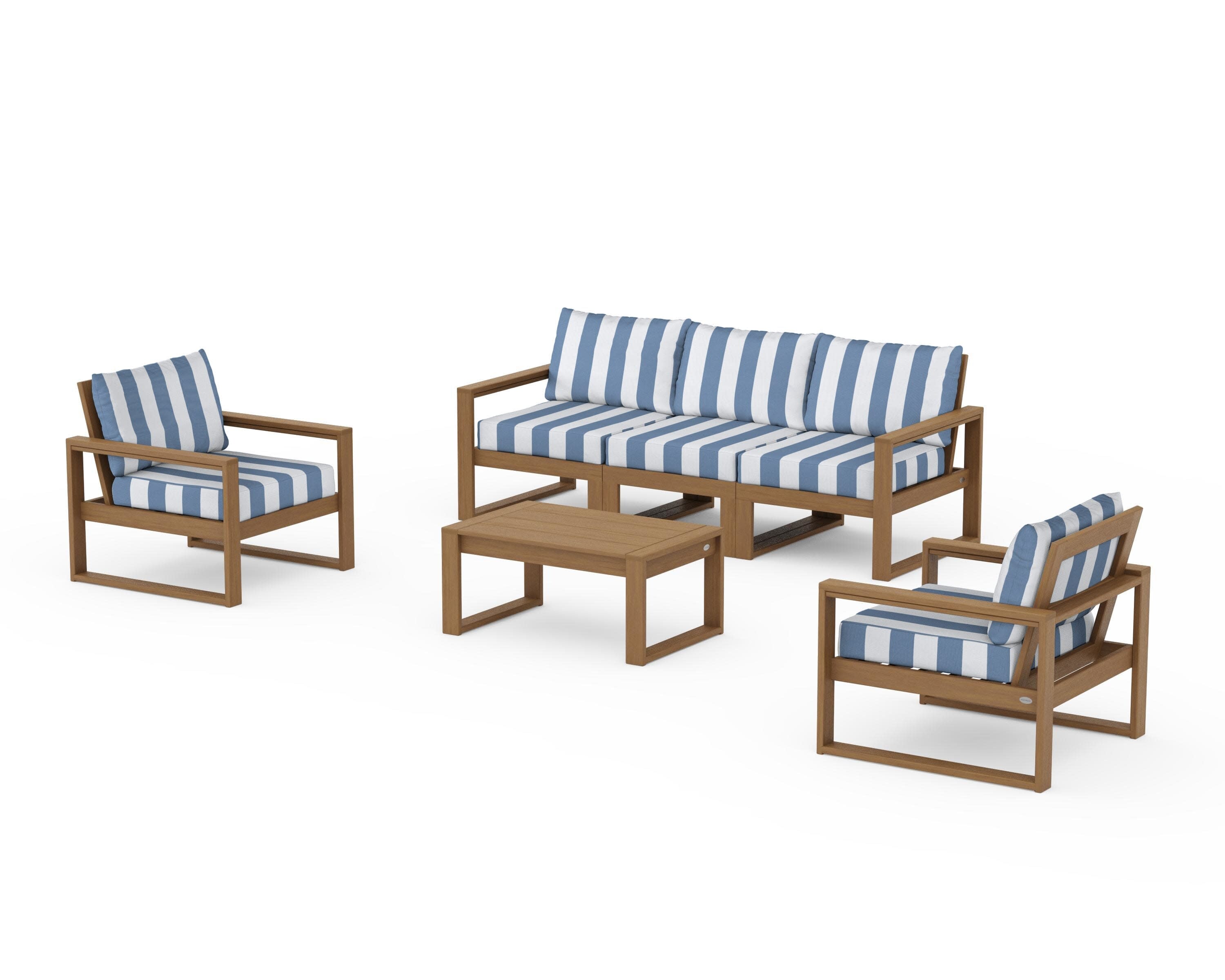 EDGE Sectional 4-Piece Deep Seating Set with Sofa in Natural / Cabana Stripe Sky Blue