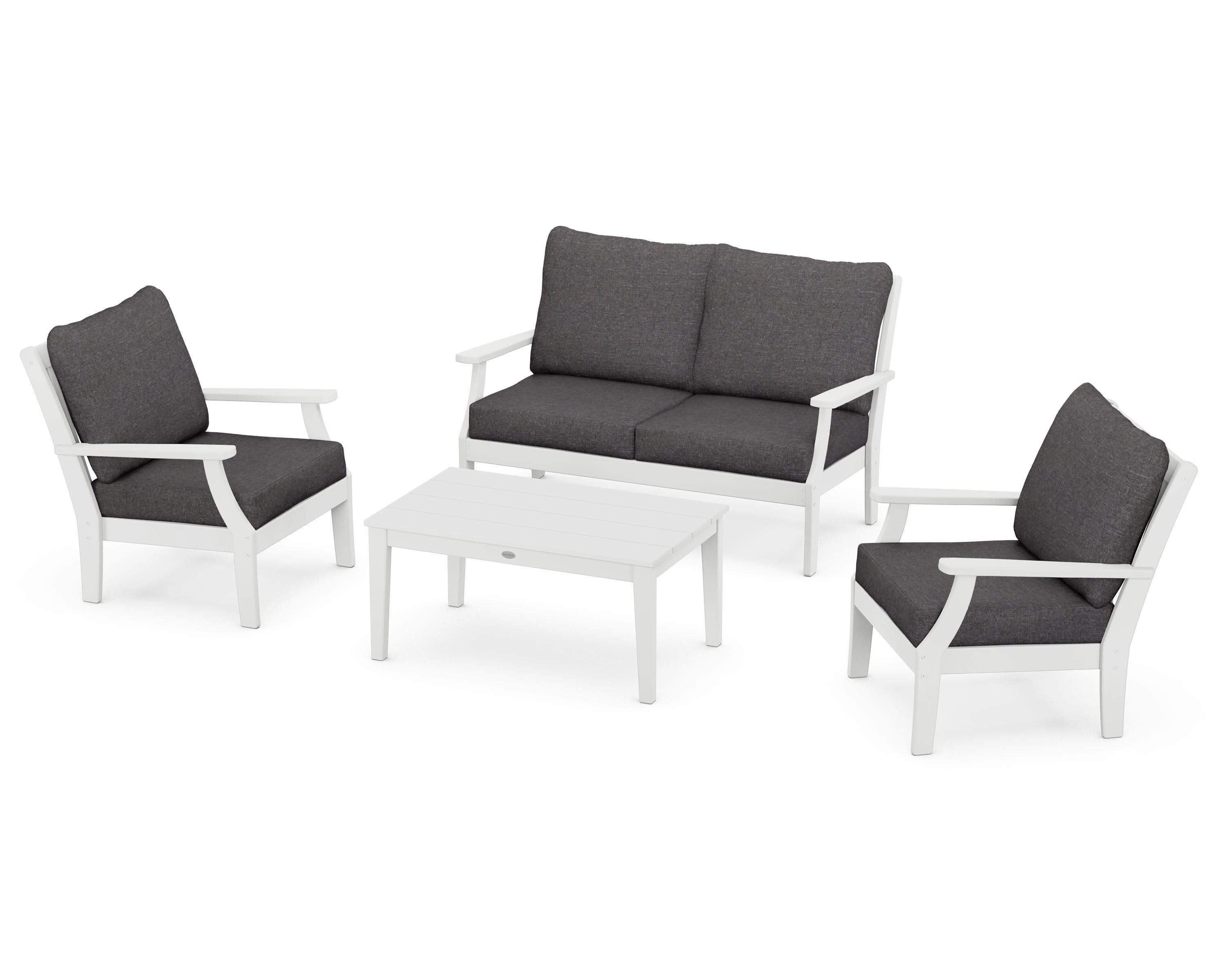 Braxton 4-Piece Deep Seating Chair Set in White / Ash Charcoal