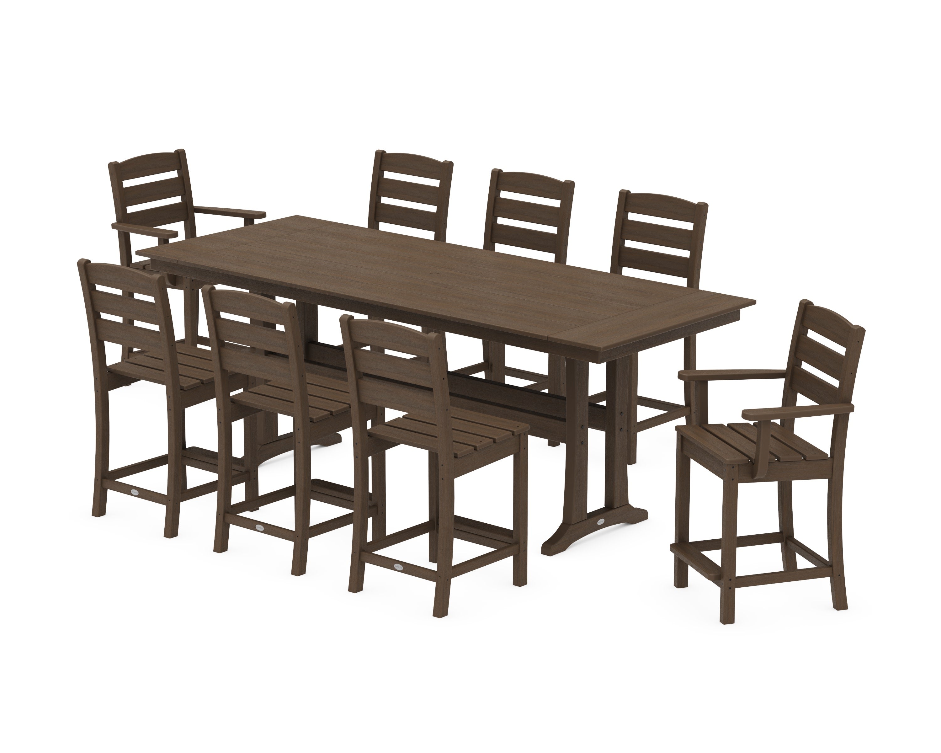 Lakeside 9-Piece Farmhouse Counter Set with Trestle Legs in Kona