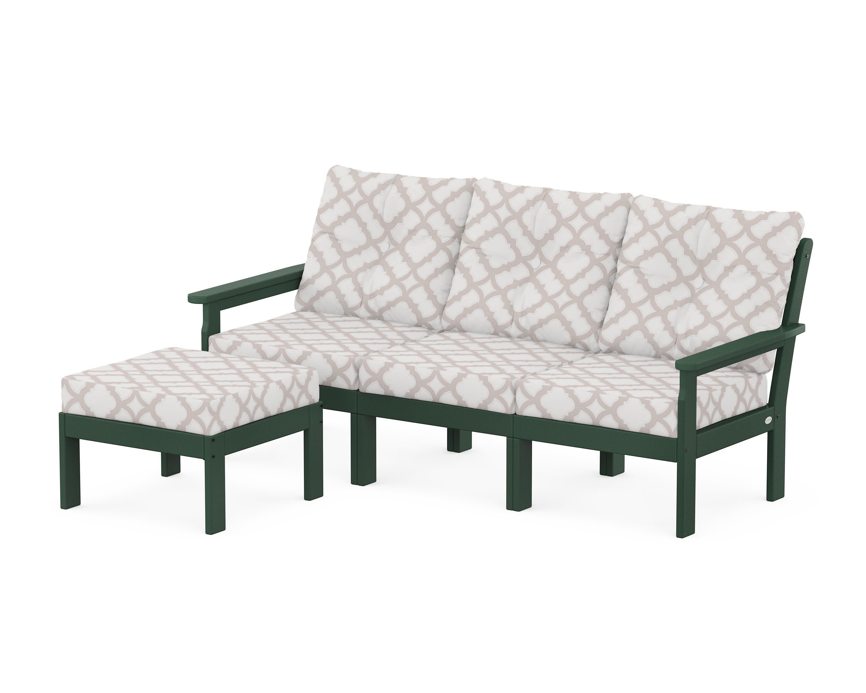 Vineyard 4-Piece Sectional with Ottoman in Green / Trellis Dune Burlap
