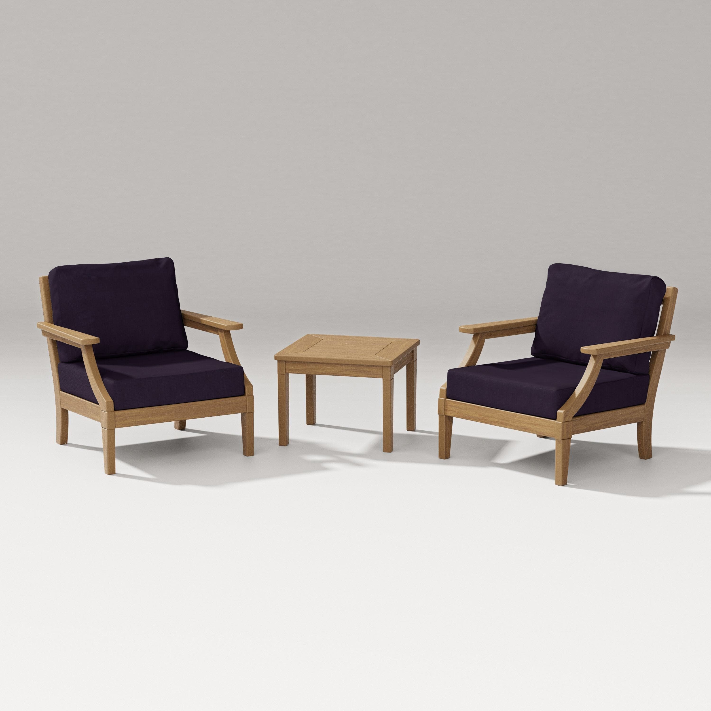 Estate 3-Piece Lounge Chair Set in Natural / Navy Linen