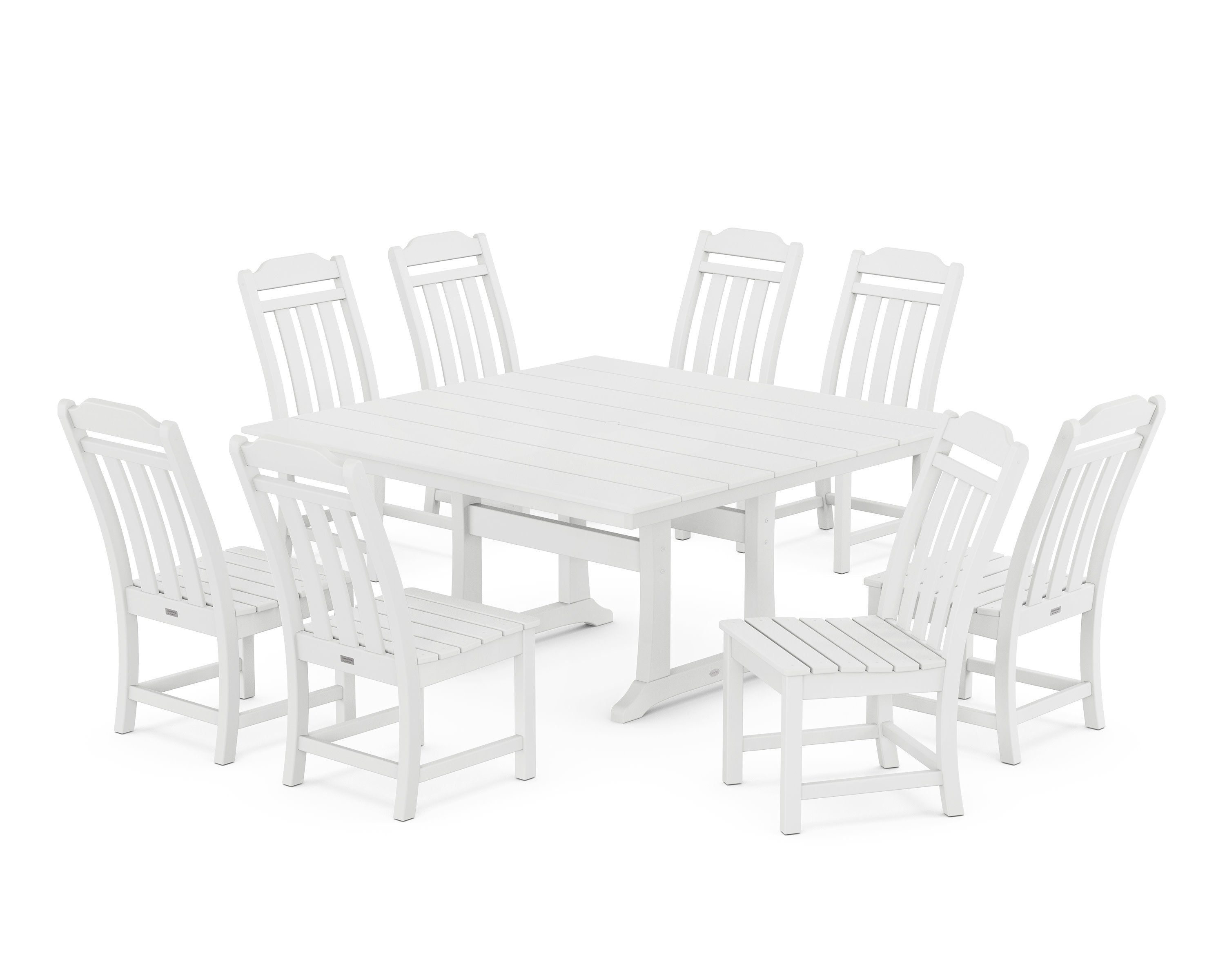 Cottage 9-Piece Square Farmhouse Side Chair Dining Set with Trestle Legs in White