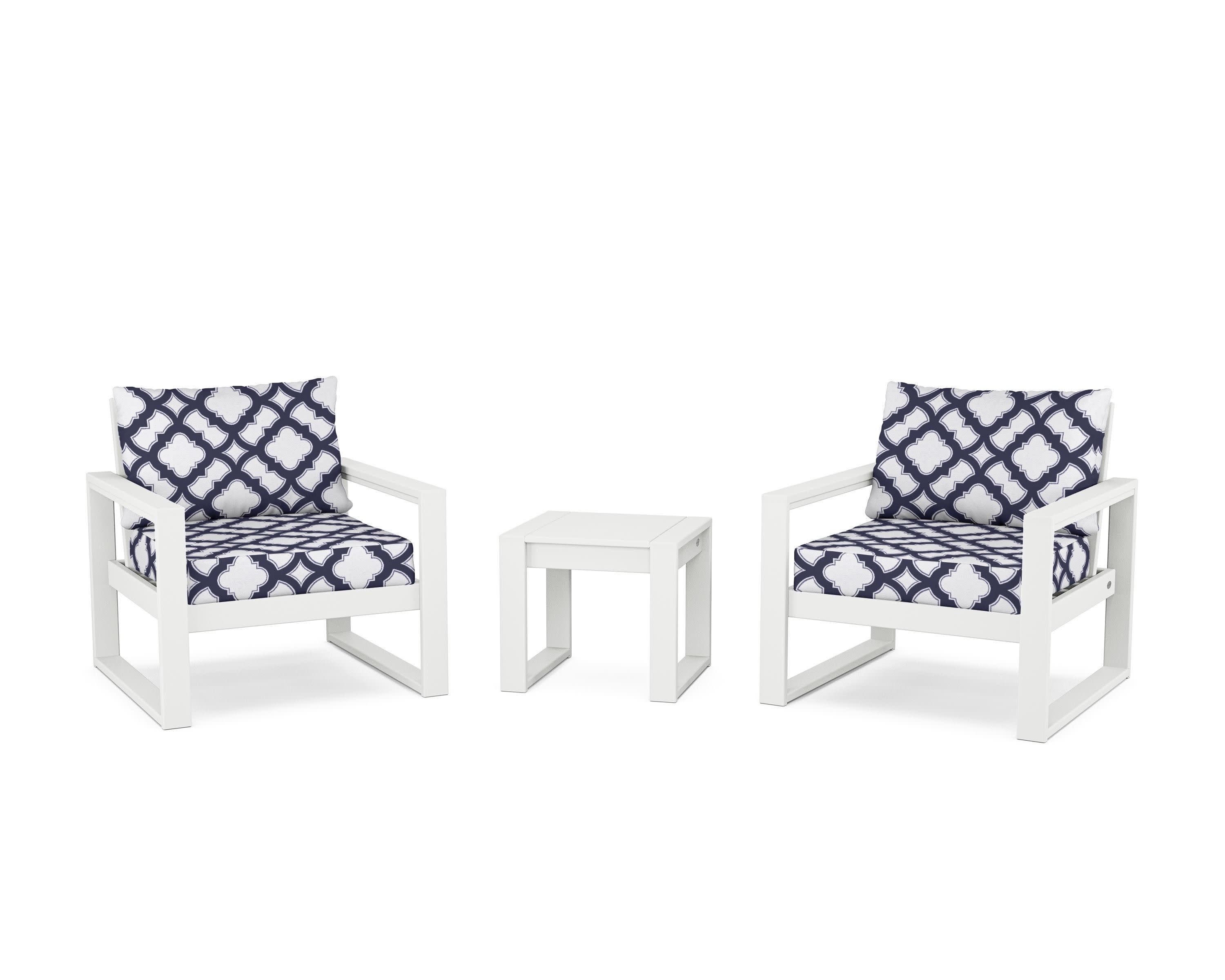 EDGE Sectional 3-Piece Deep Seating Set in White / Trellis Navy