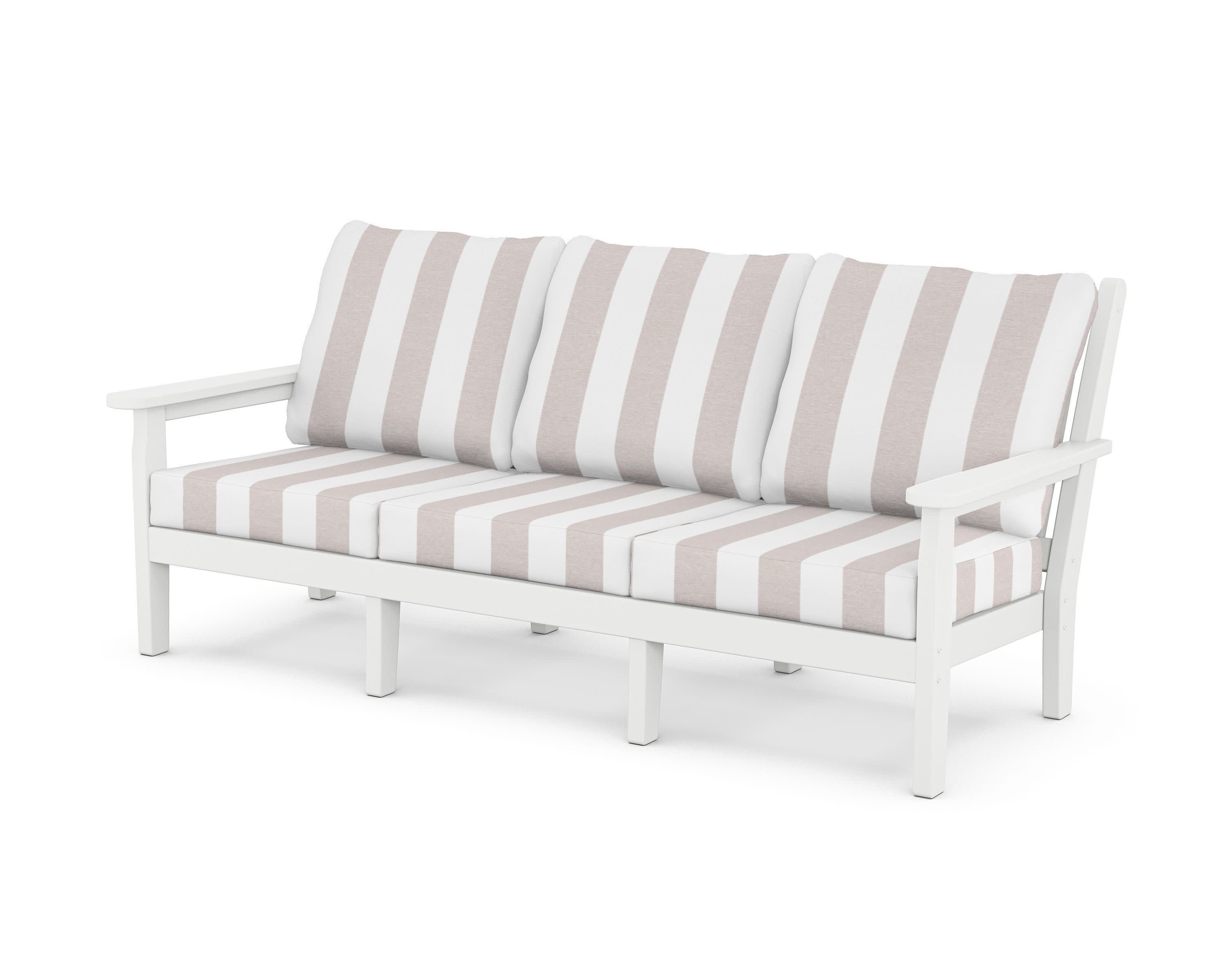 Chippendale Deep Seating Sofa in White / Cabana Stripe Dune Burlap