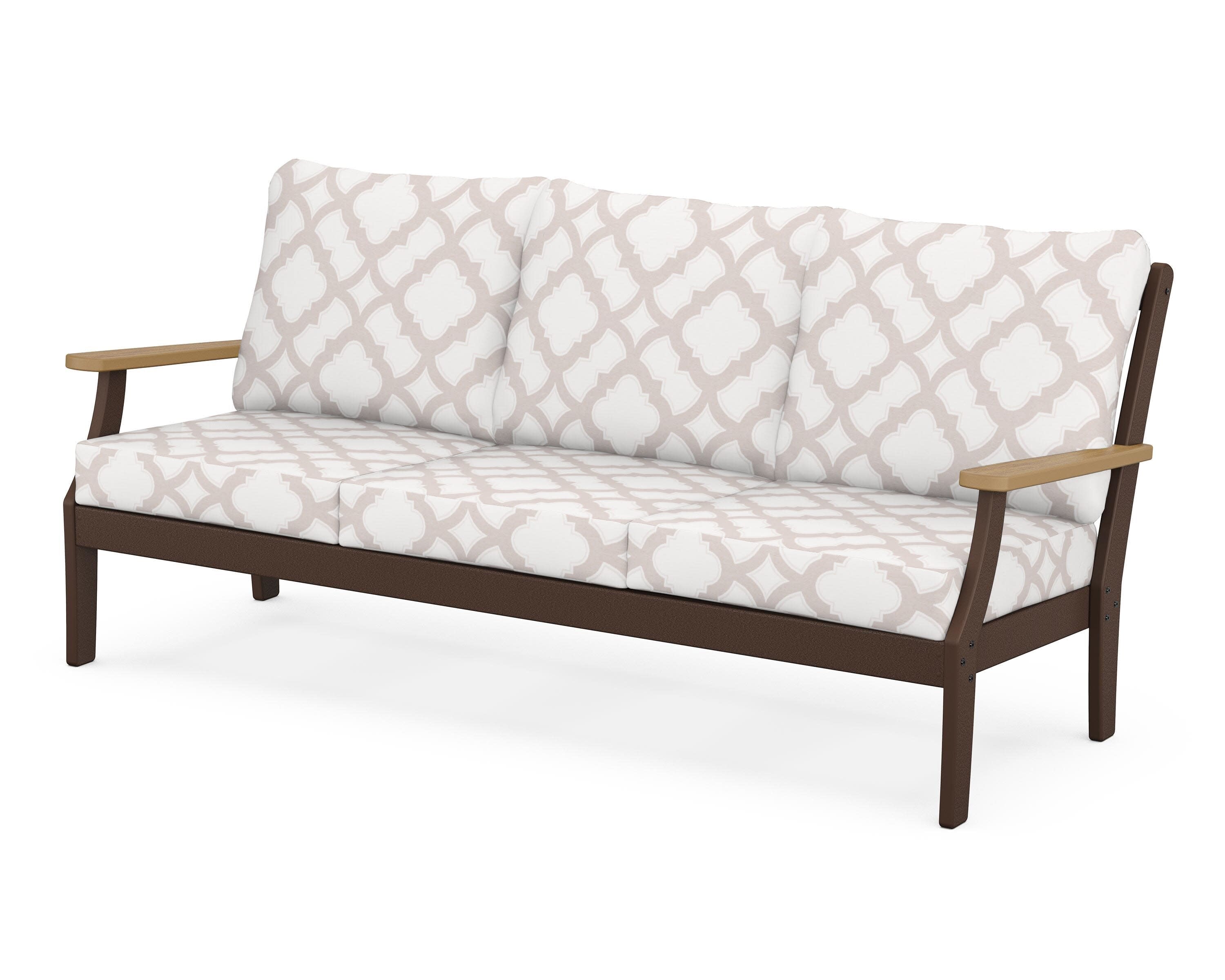 Braxton Deep Seating Sofa in Mahogany / Natural / Trellis Dune Burlap