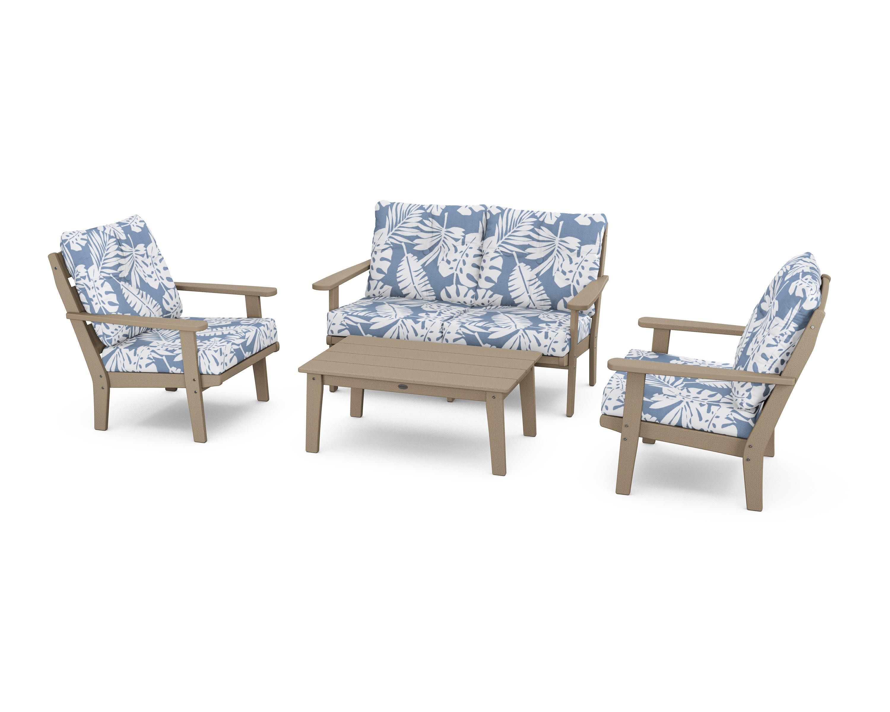 Lakeside 4-Piece Deep Seating Set in Vintage Sahara / Leaf Sky Blue