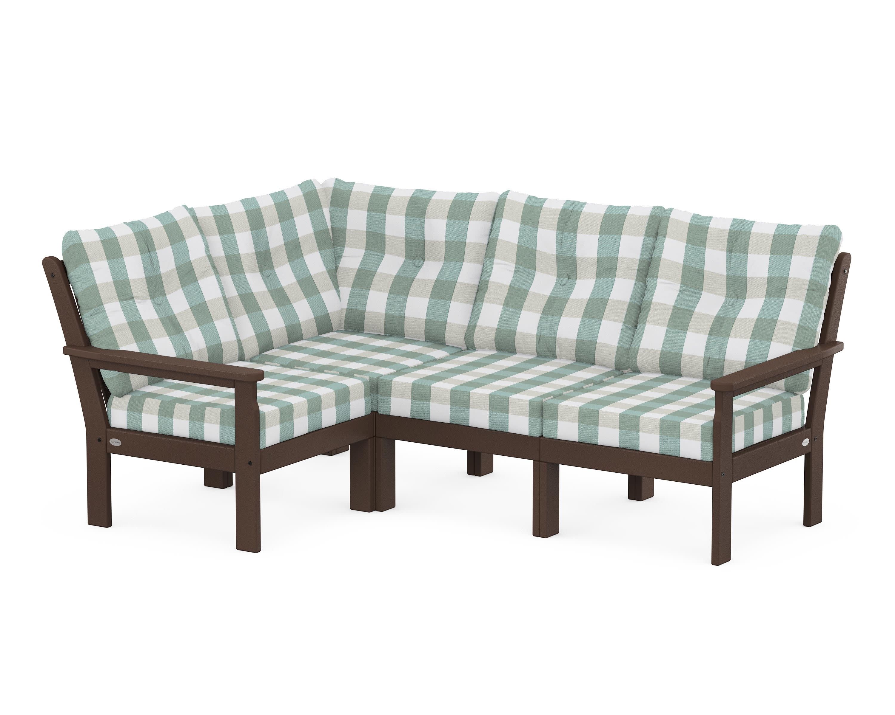 Vineyard 4-Piece Sectional in Mahogany / Buffalo Plaid Glacier Spa