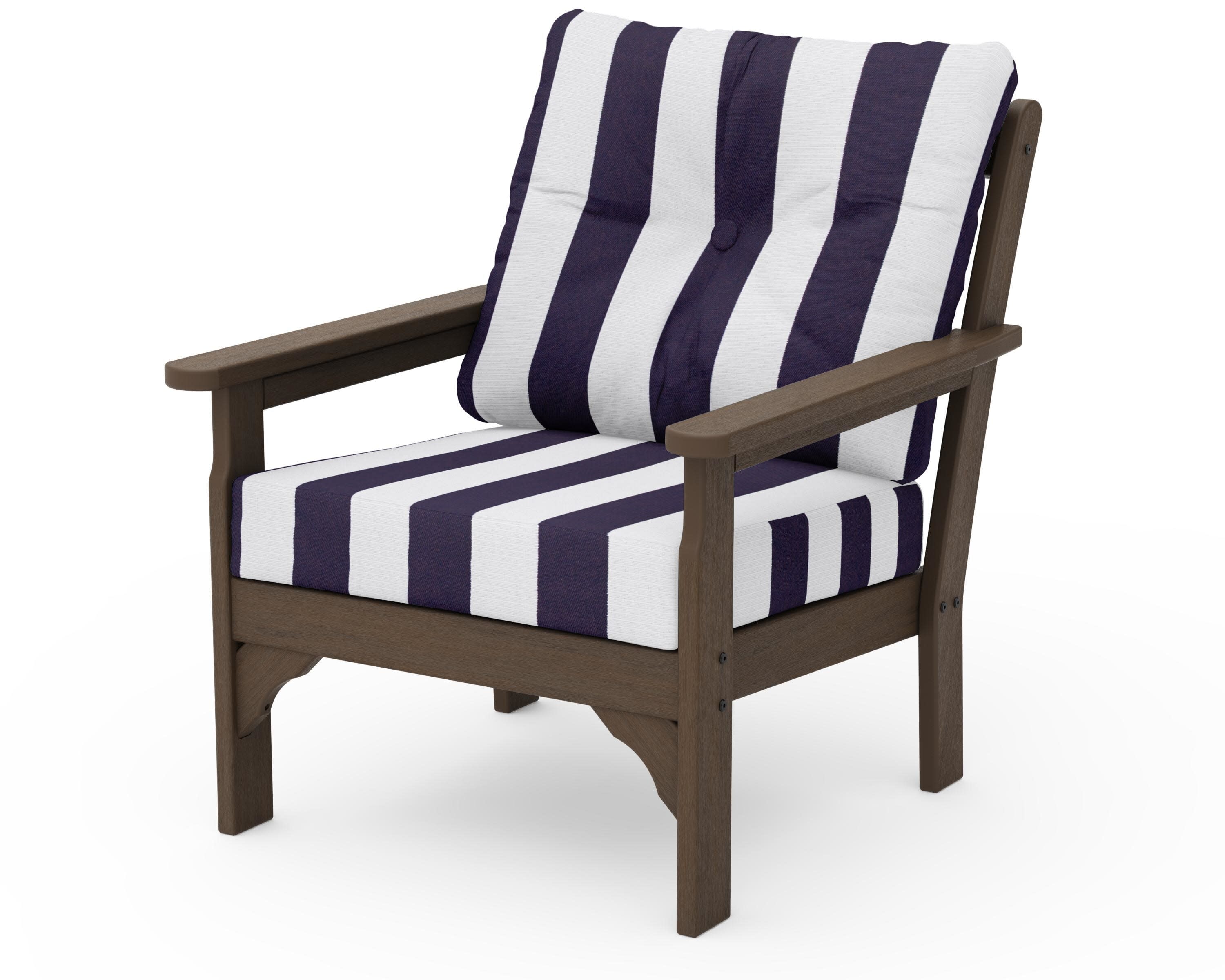 Vineyard Deep Seating Chair in Kona / Cabana Stripe Navy