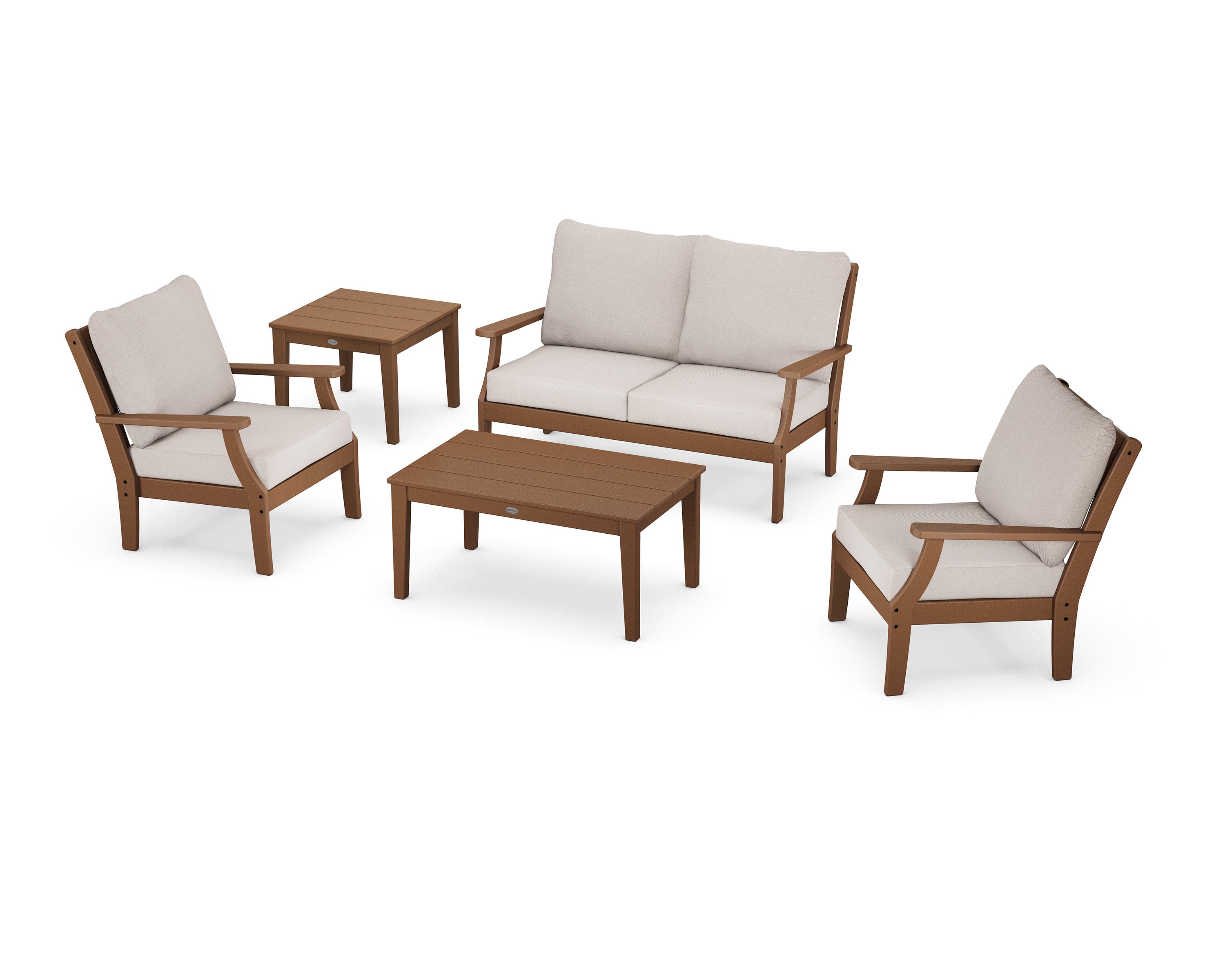 Braxton 5-Piece Deep Seating Set in Teak / Dune Burlap