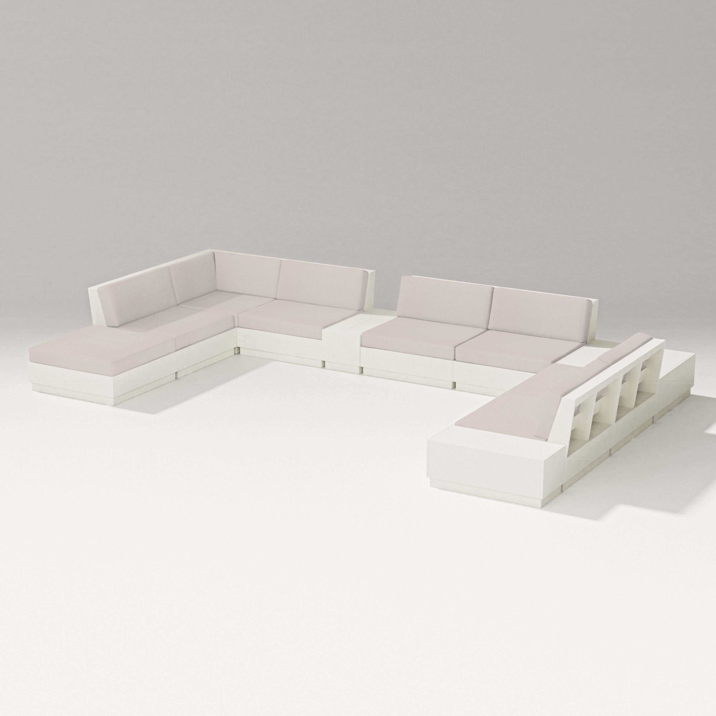 Elevate 11-Piece Conversation Sectional Set in Vintage White / Dune Burlap