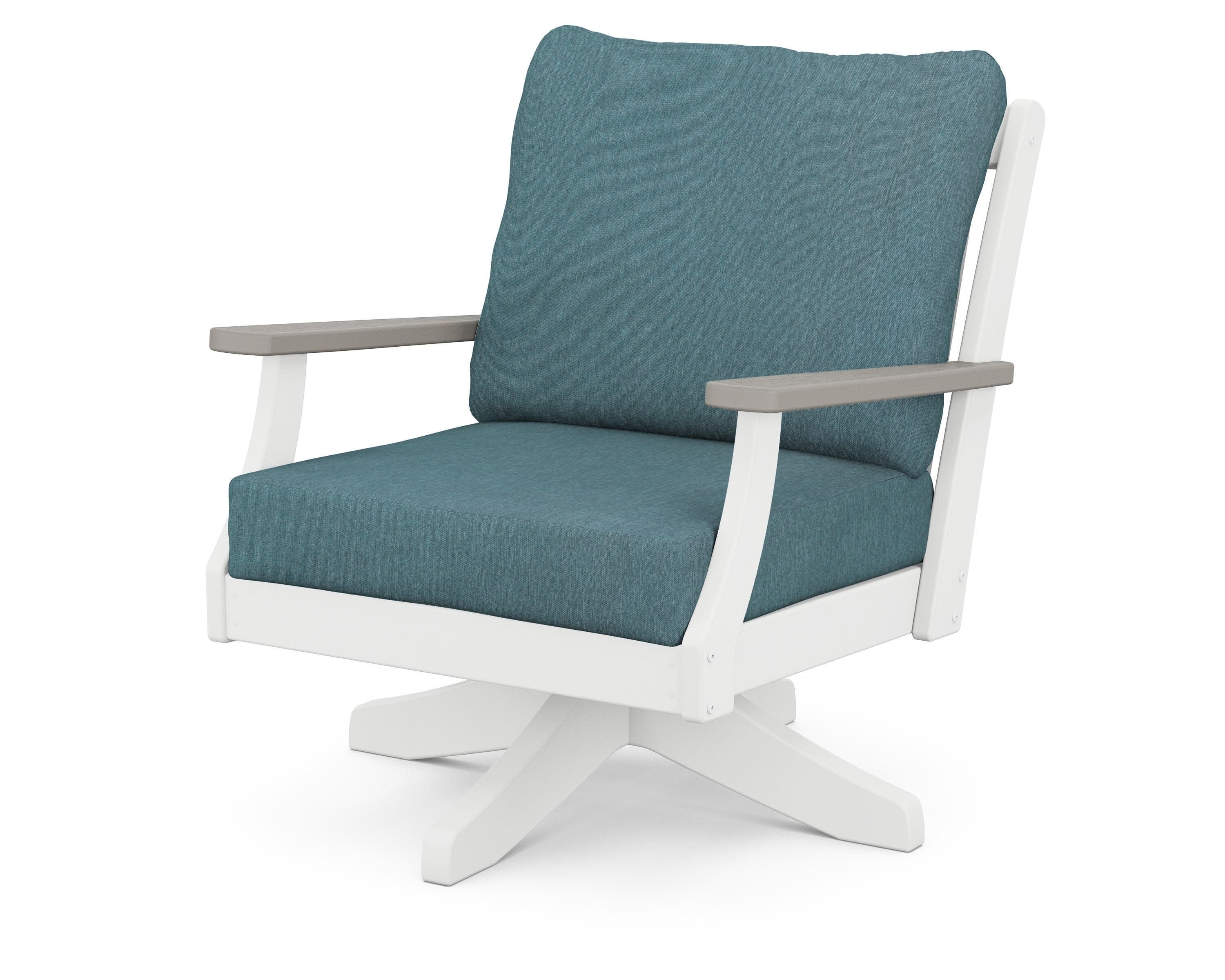 Braxton Deep Seating Swivel Chair in White / Driftwood / Ocean Teal