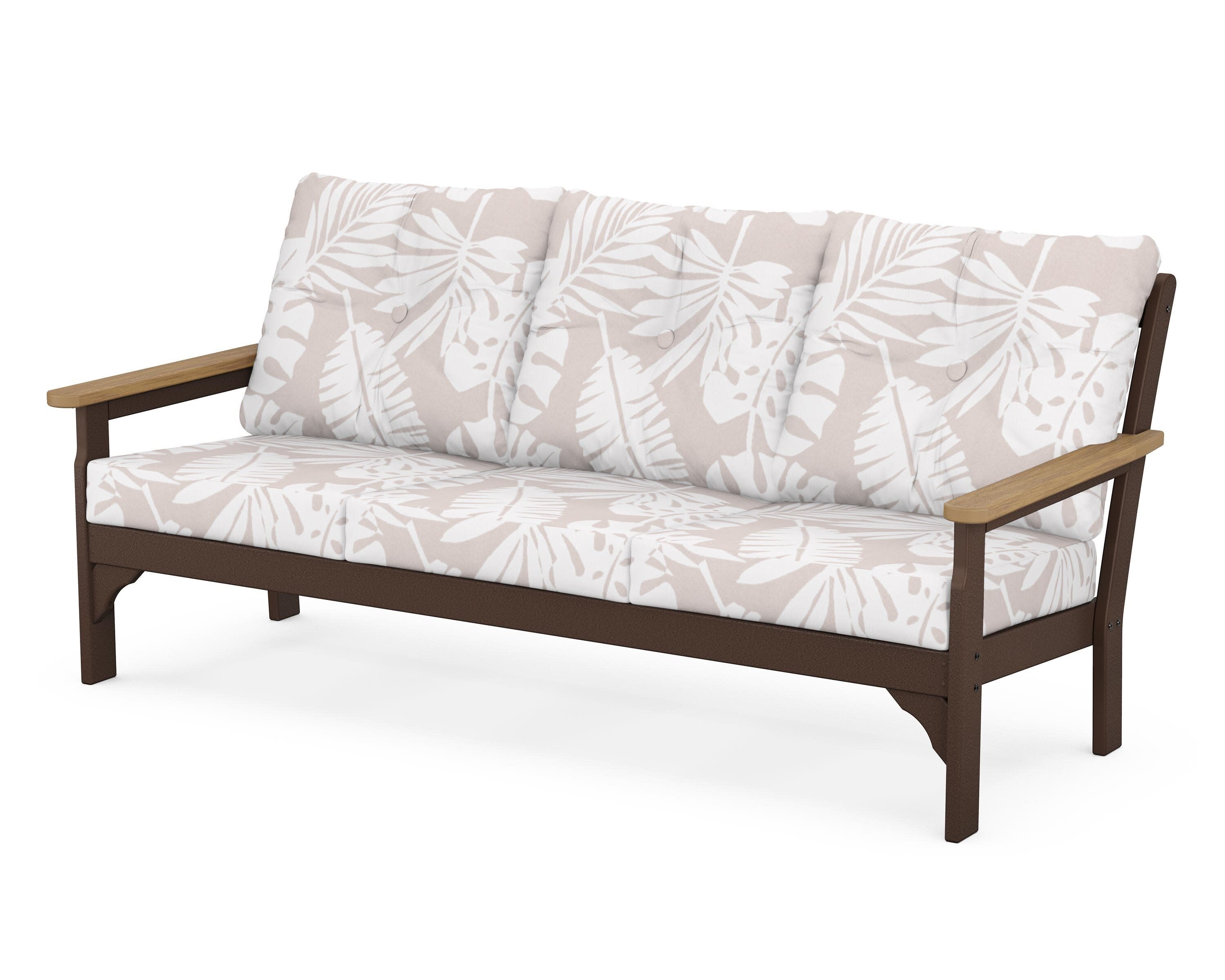Vineyard Deep Seating Sofa in Mahogany / Natural / Leaf Dune Burlap