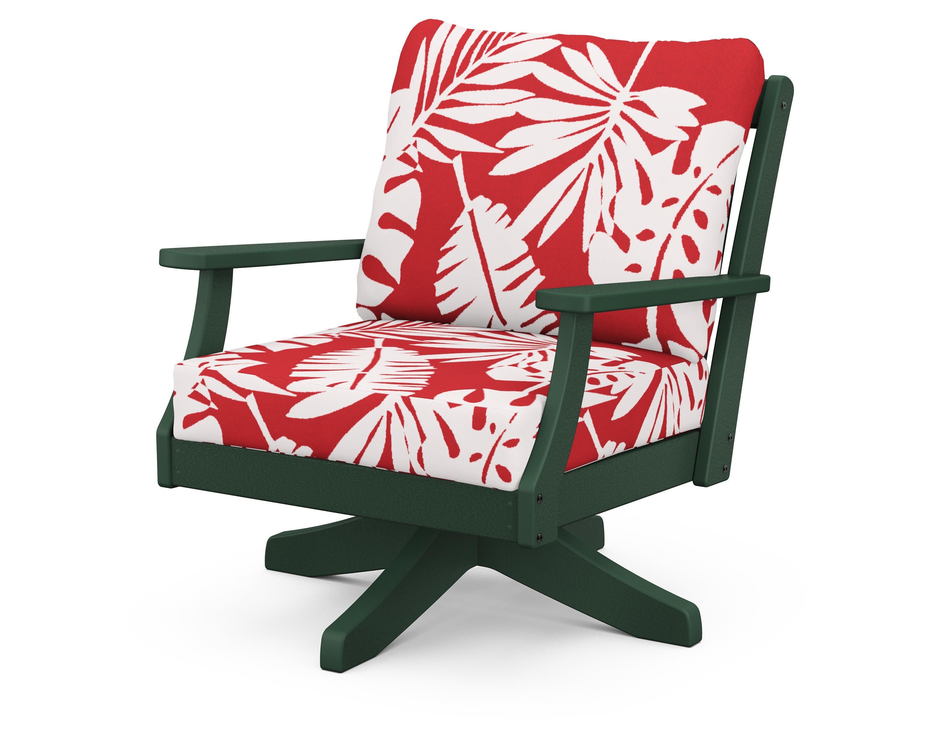 Braxton Deep Seating Swivel Chair in Green / Leaf Crimson