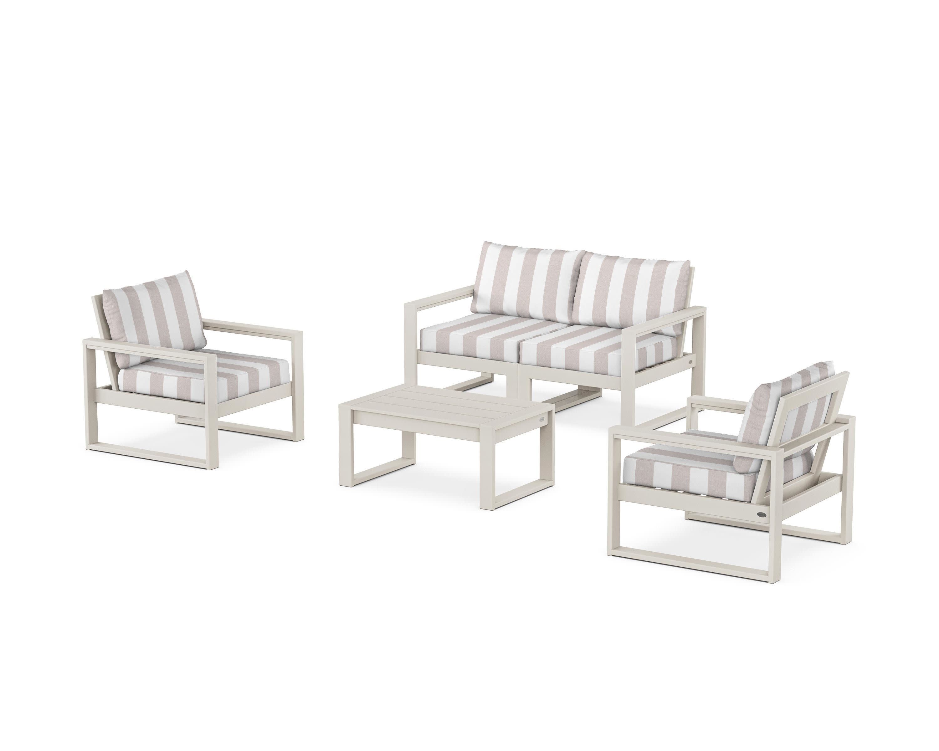 EDGE Sectional 4-Piece Deep Seating Set with Loveseat in Sand / Cabana Stripe Dune Burlap