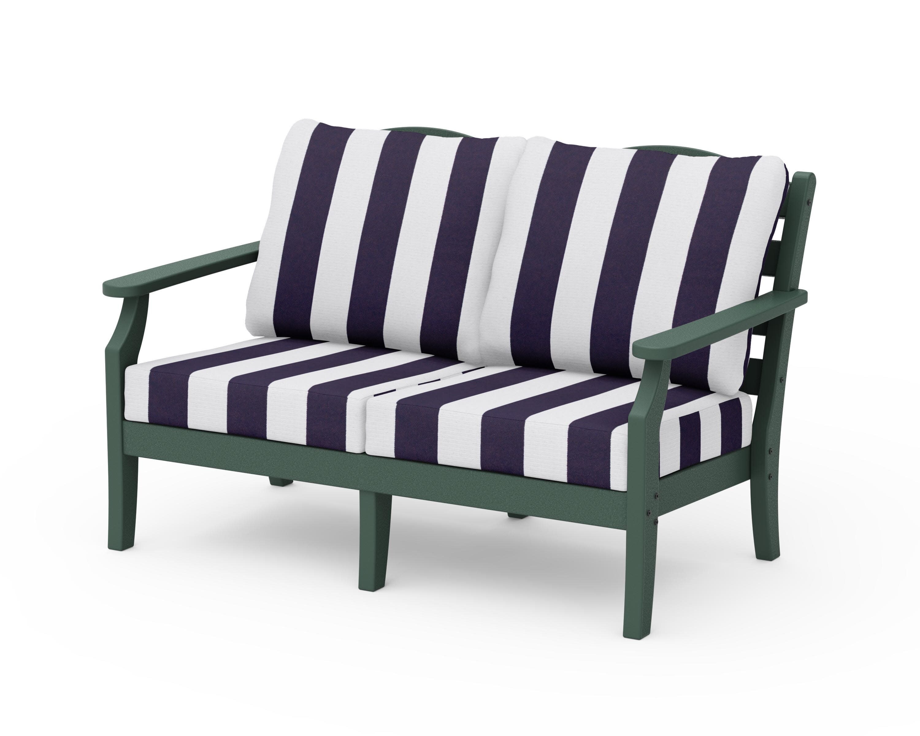 Savannah Deep Seating Loveseat in Green / Cabana Stripe Navy