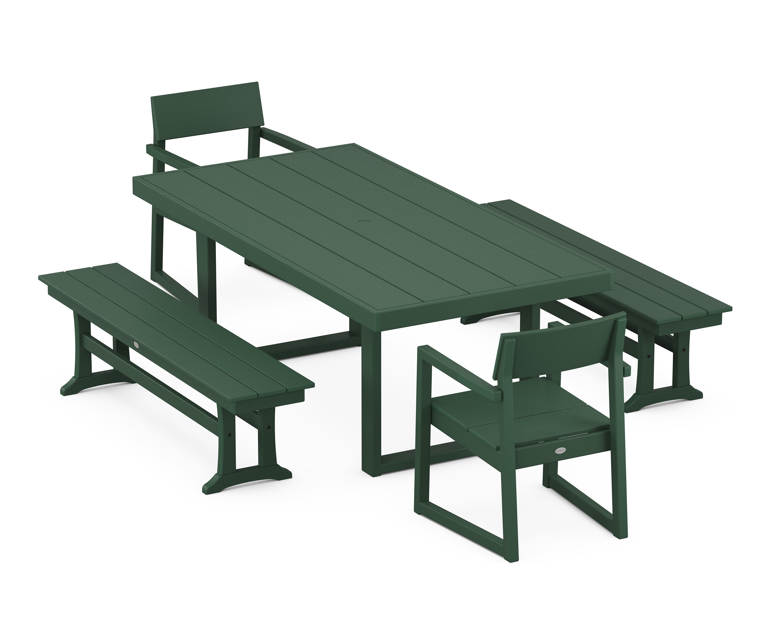 EDGE 5-Piece Dining Set with Benches in Green
