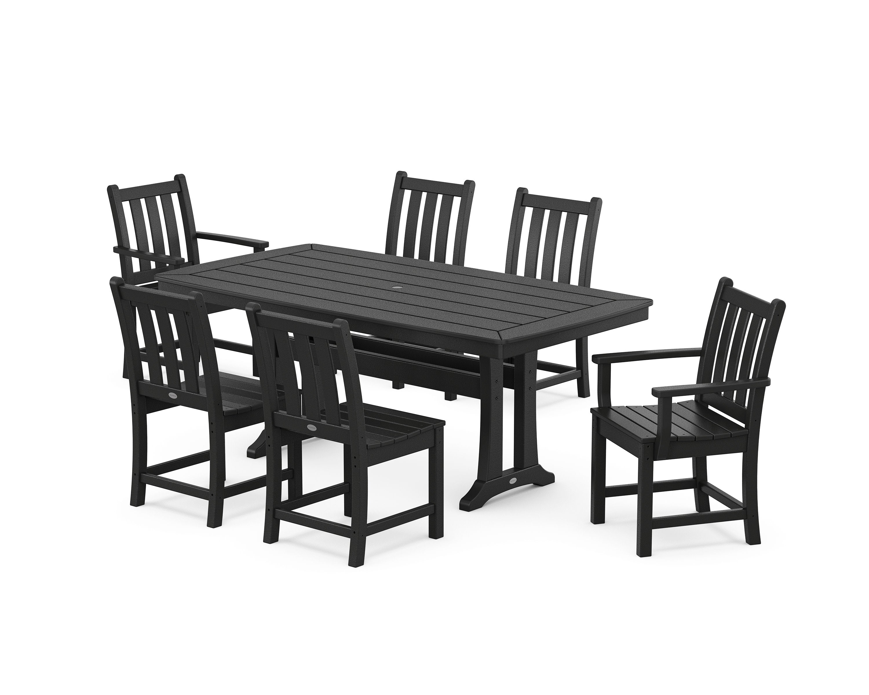 Traditional Garden 7-Piece Dining Set with Trestle Legs in Black