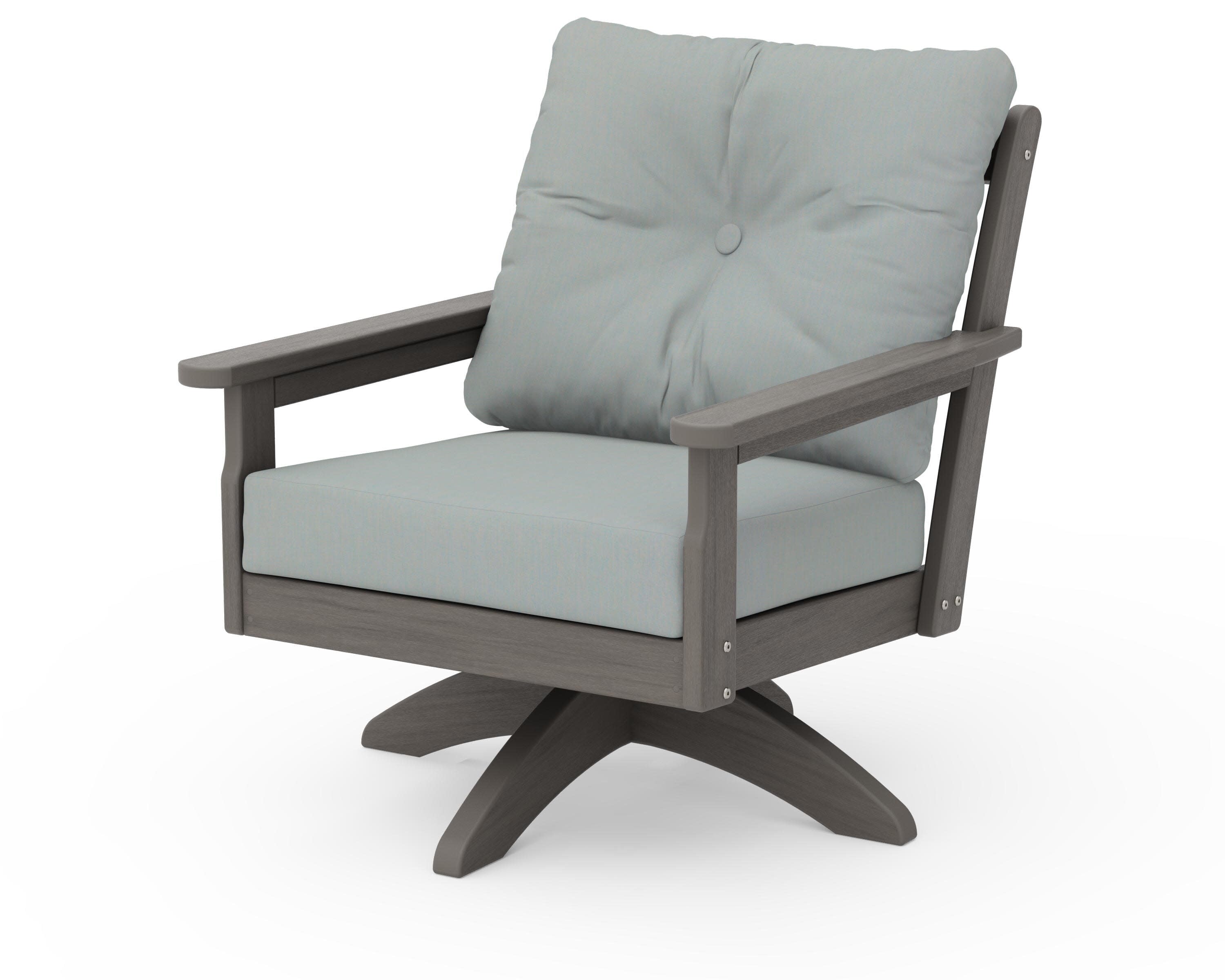 Vineyard Deep Seating Swivel Chair in Driftwood / Spa