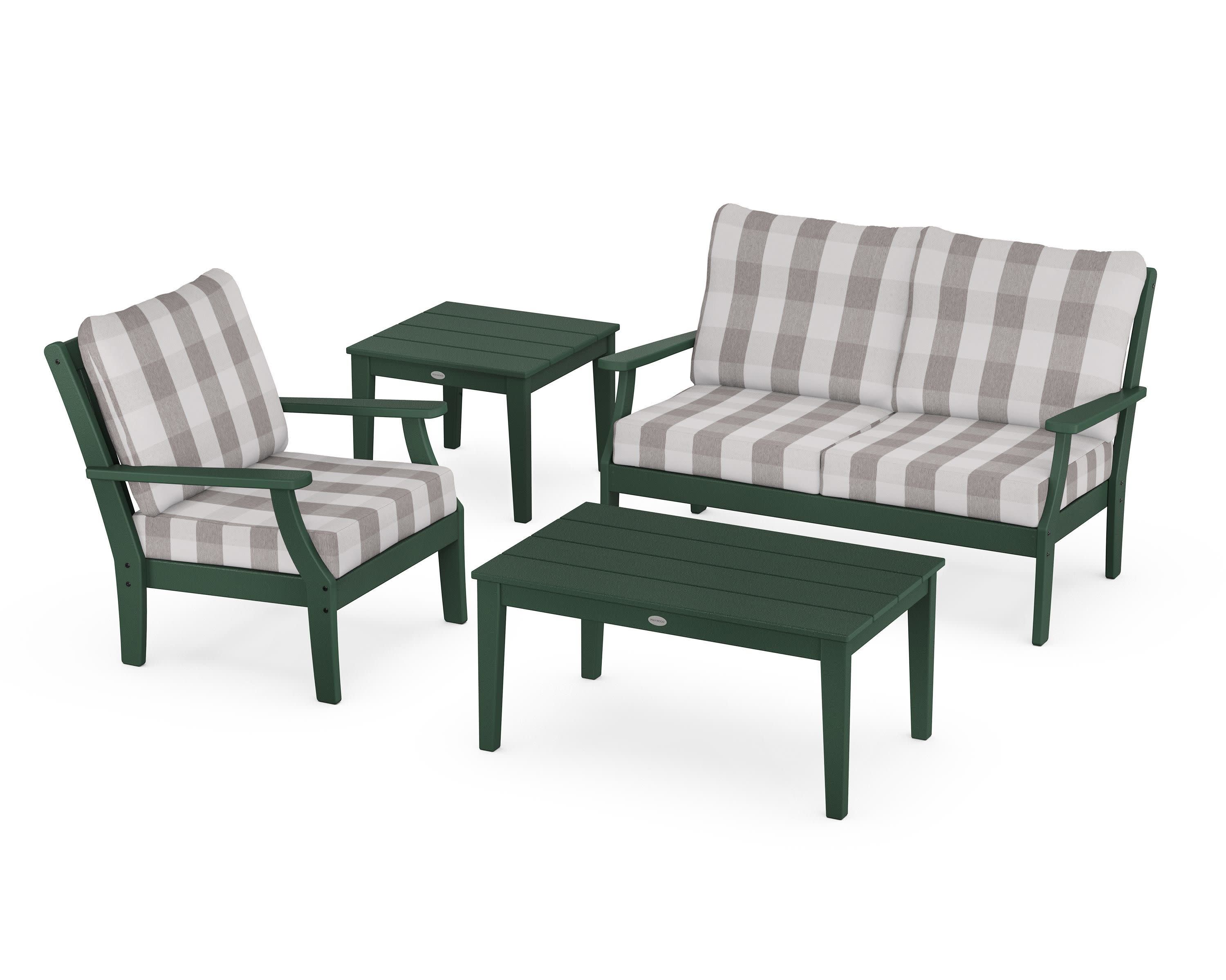 Braxton 4-Piece Deep Seating Set in Green / Buffalo Plaid Grey Mist