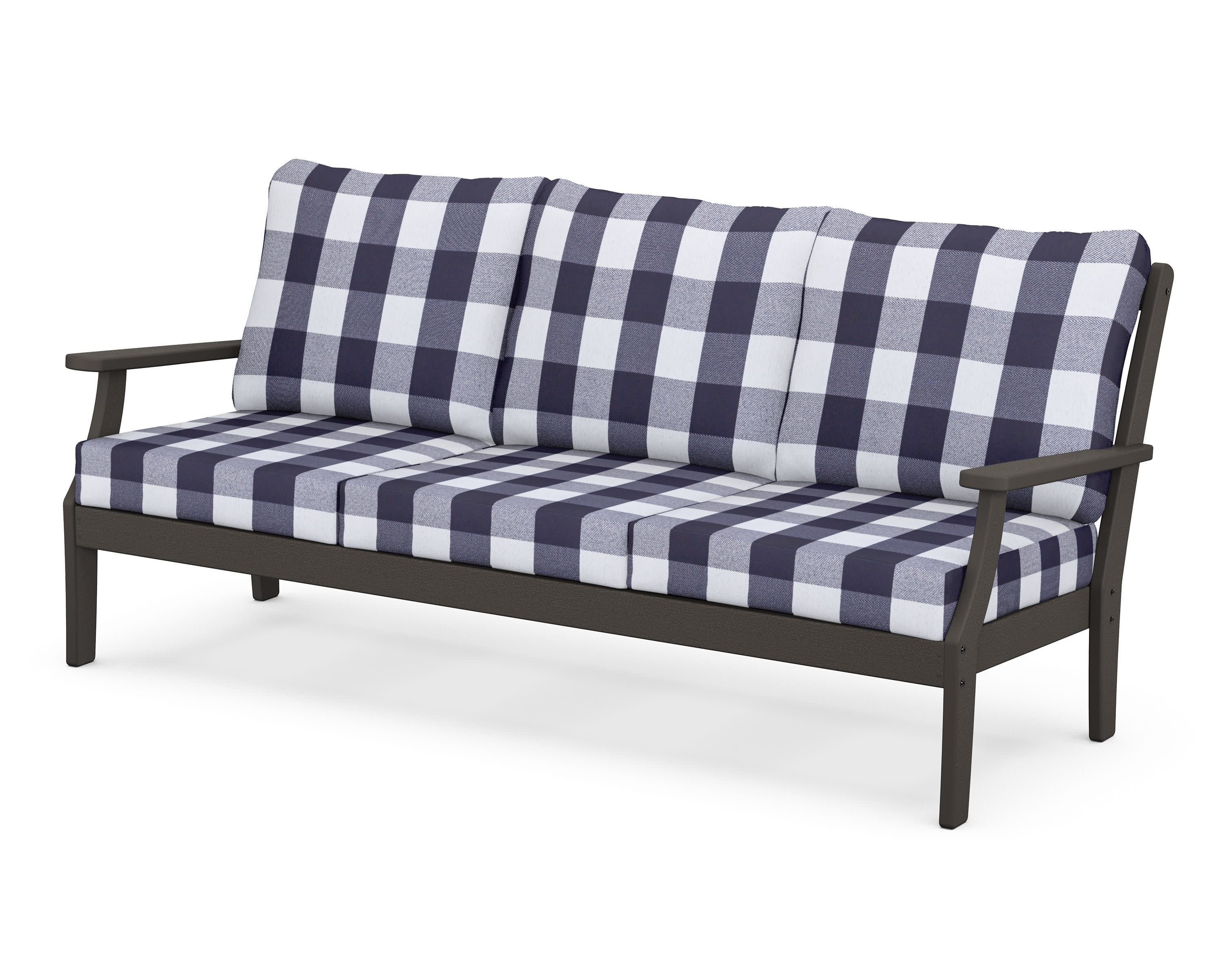 Braxton Deep Seating Sofa in Vintage Coffee / Buffalo Plaid Navy