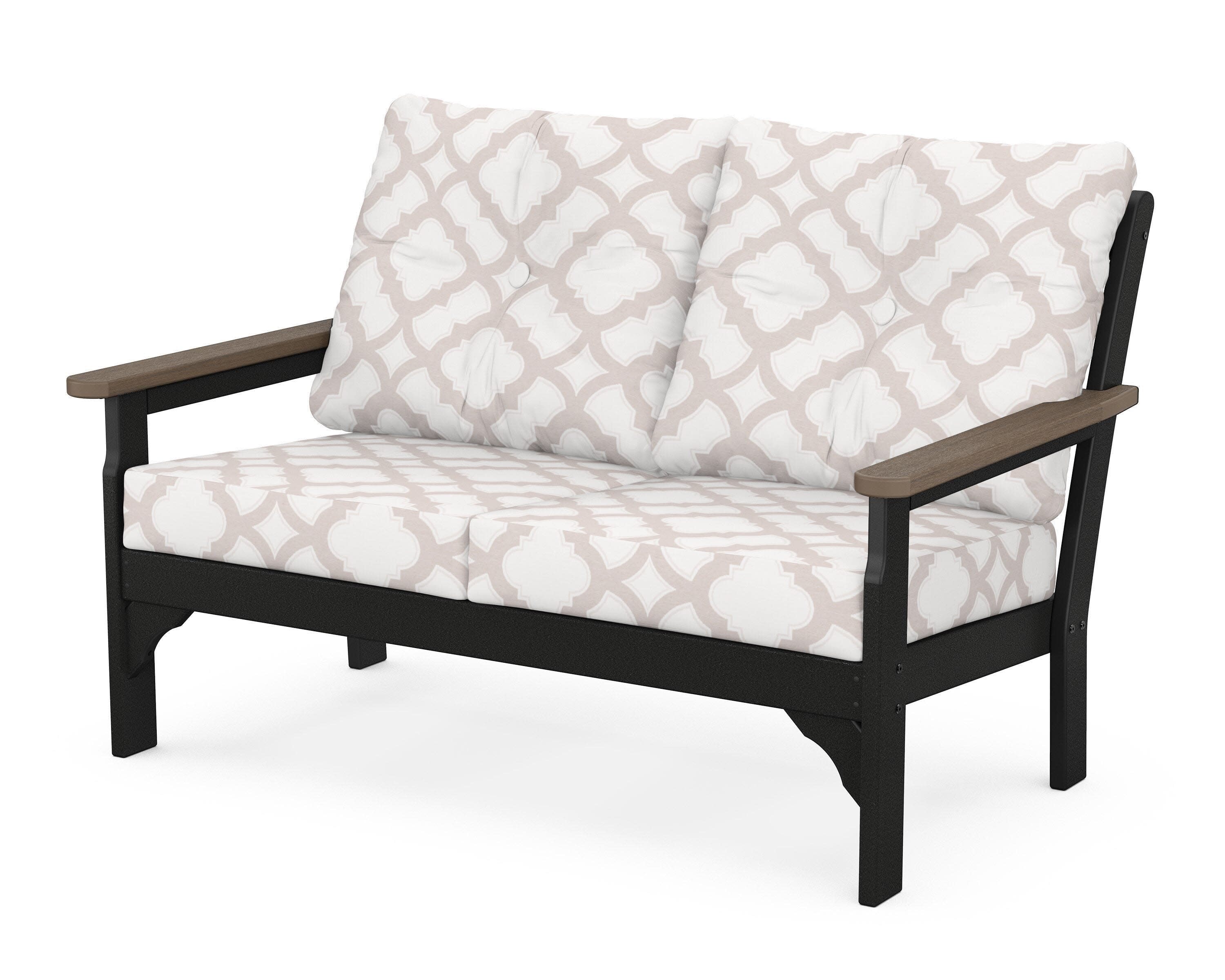 Vineyard Deep Seating Loveseat in Black / Kona / Trellis Dune Burlap