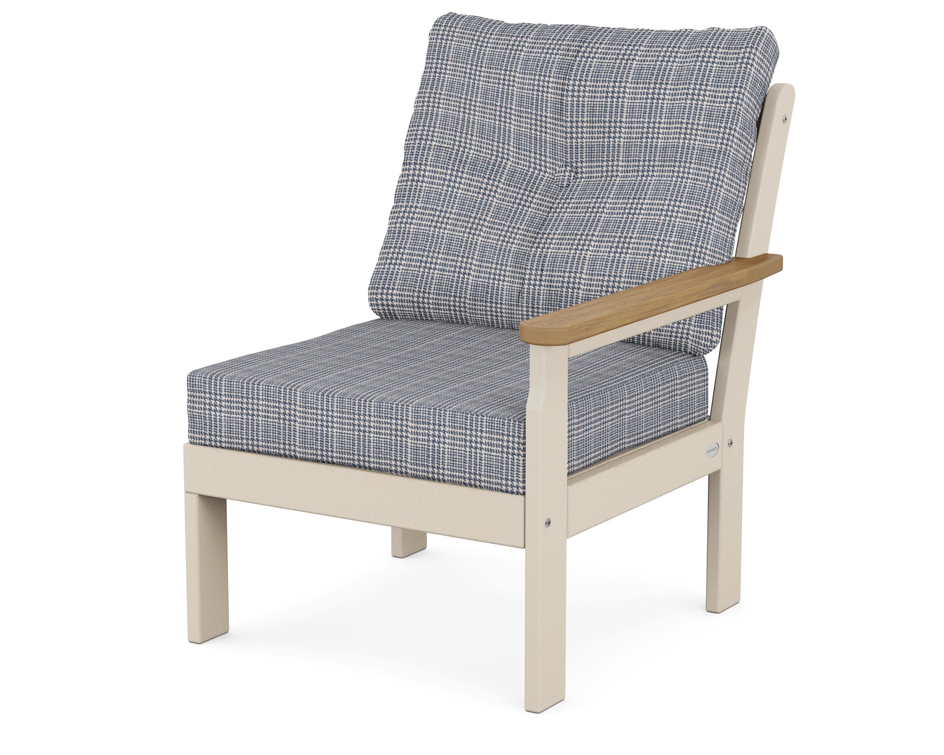 Vineyard Modular Right Arm Chair in Sand / Natural / Houndstooth Sky Blue