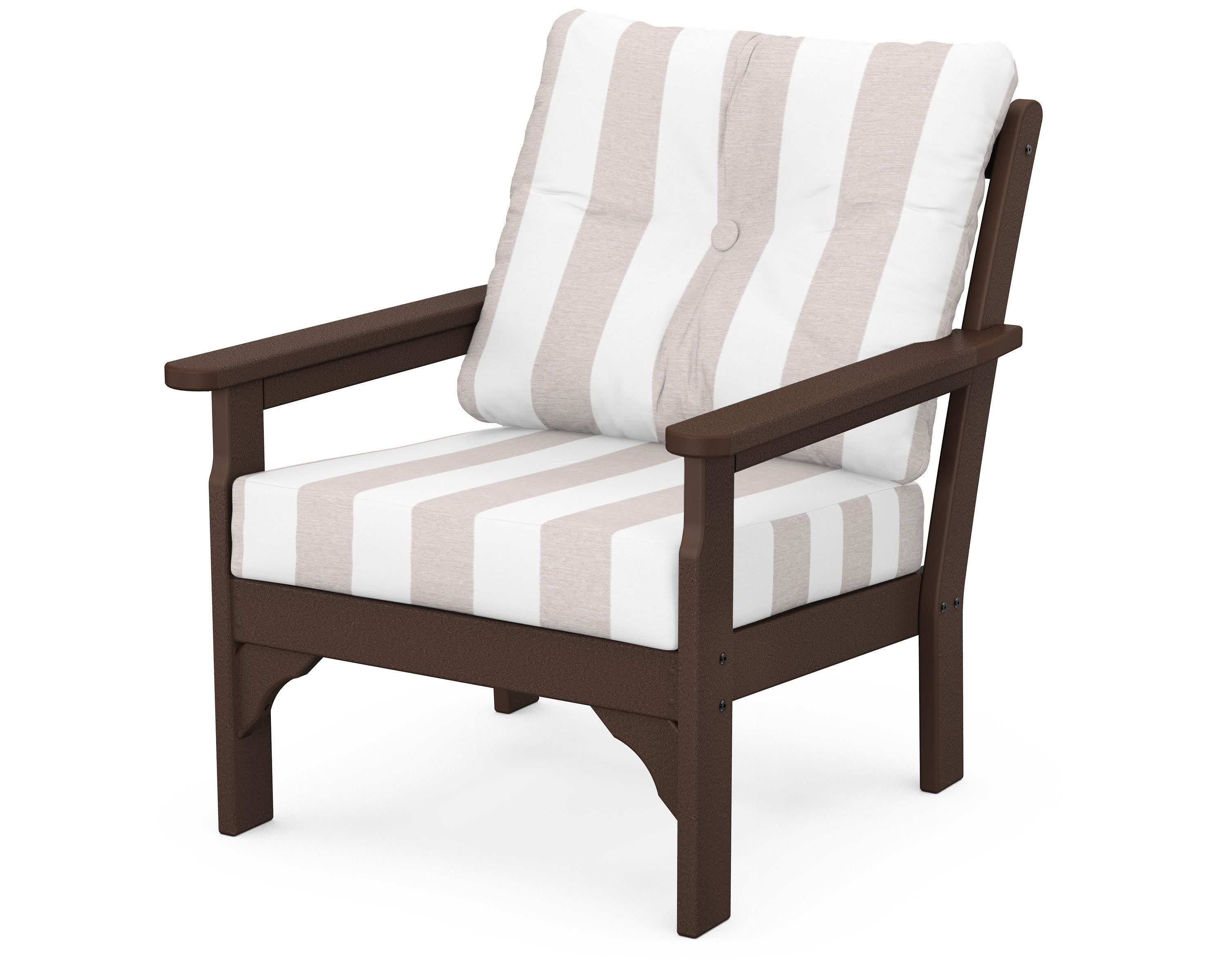 Vineyard Deep Seating Chair in Mahogany / Cabana Stripe Dune Burlap