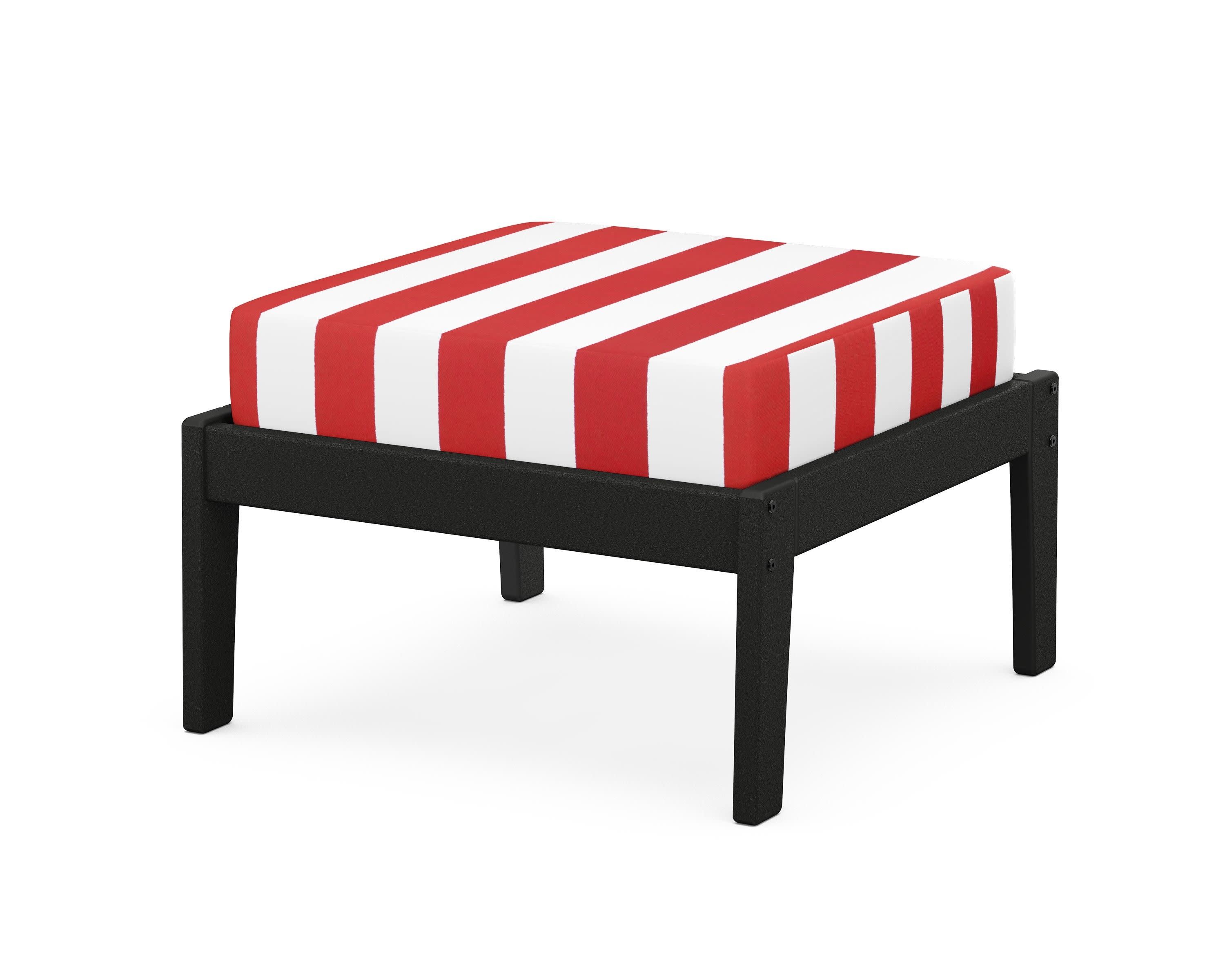 Deep Seating Ottoman in Black / Cabana Stripe Crimson