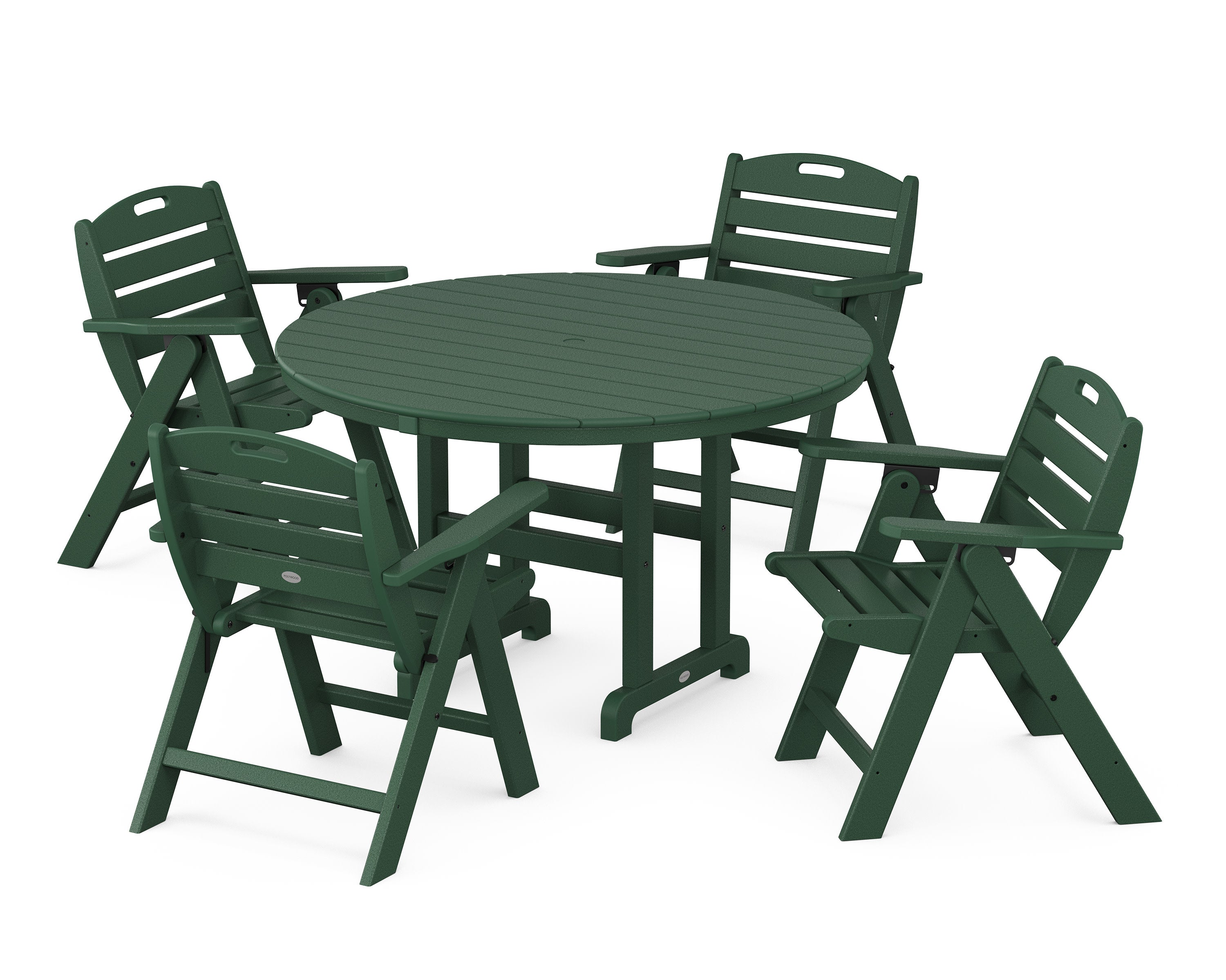 Nautical Folding Lowback Chair 5-Piece Round Farmhouse Dining Set in Green