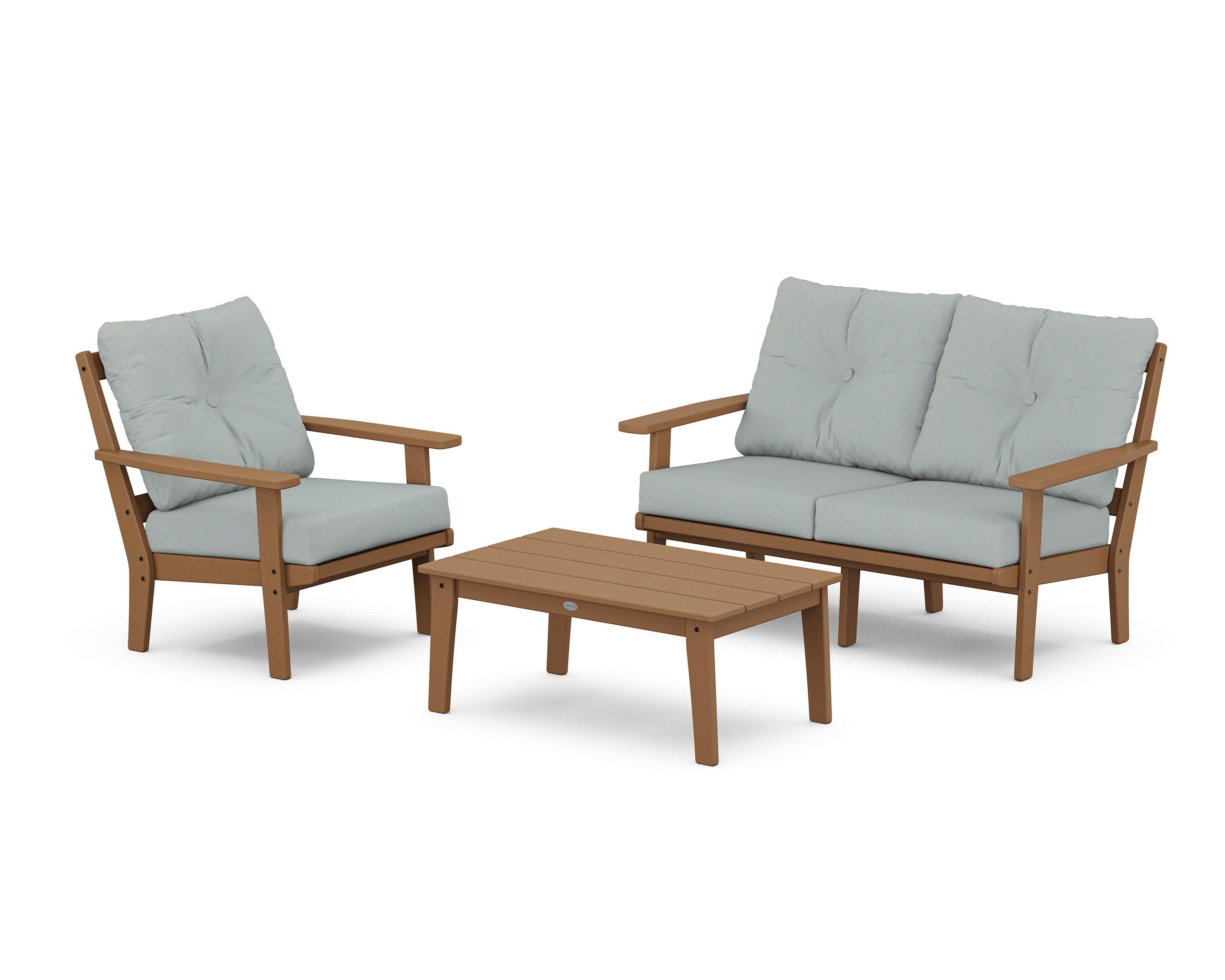 Oxford 3-Piece Deep Seating Set with Loveseat in Teak / Spa