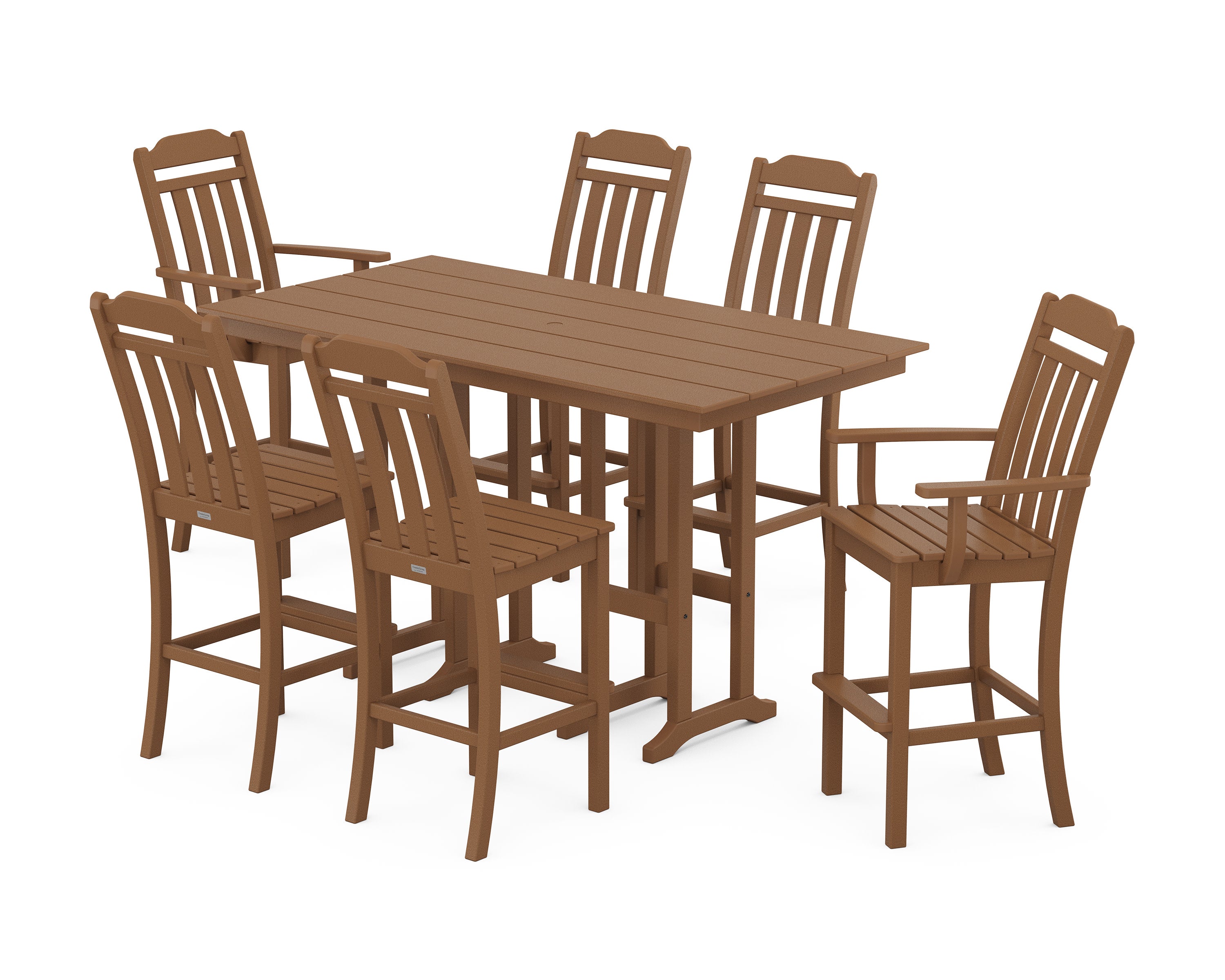 Cottage 7-Piece Farmhouse Bar Set in Teak