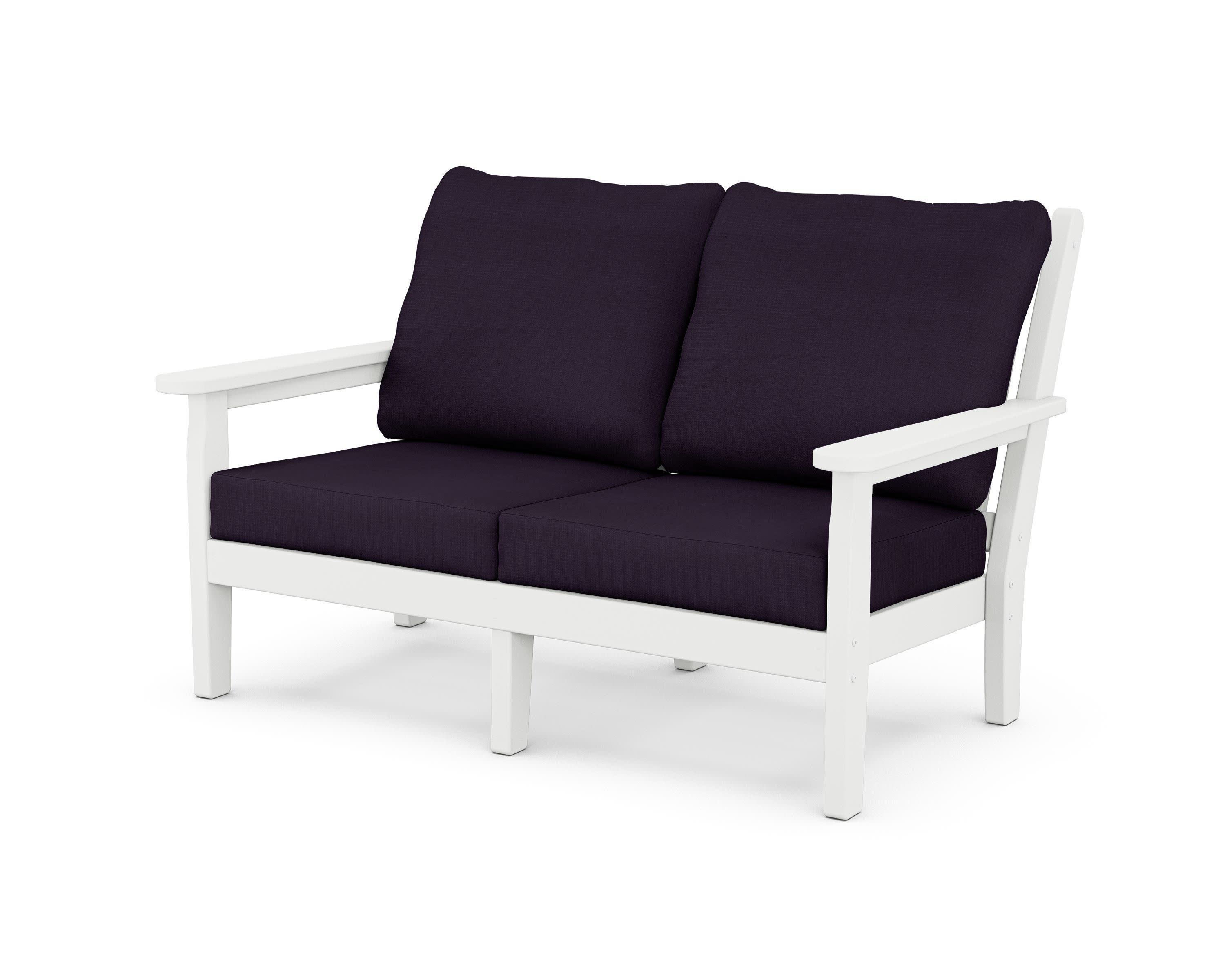 Chippendale Deep Seating Loveseat in White / Navy Linen