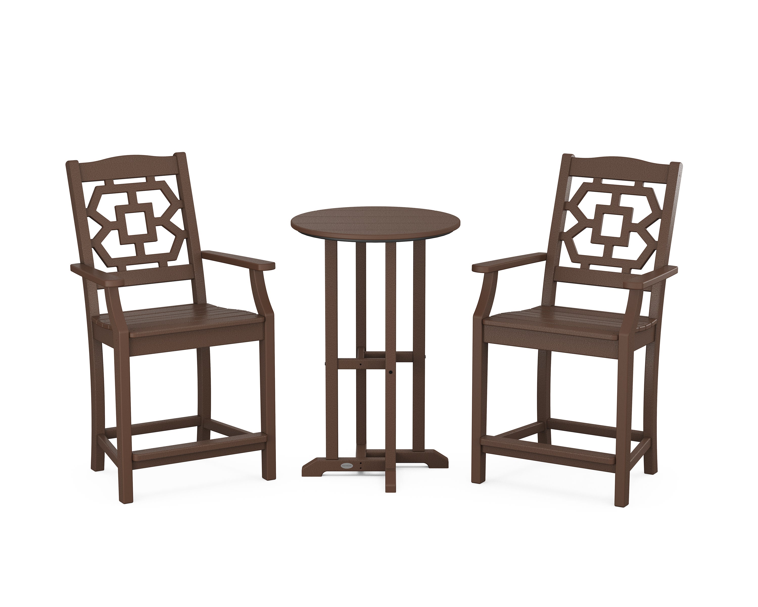 Chinoiserie 3-Piece Farmhouse Bistro Counter Set in Mahogany
