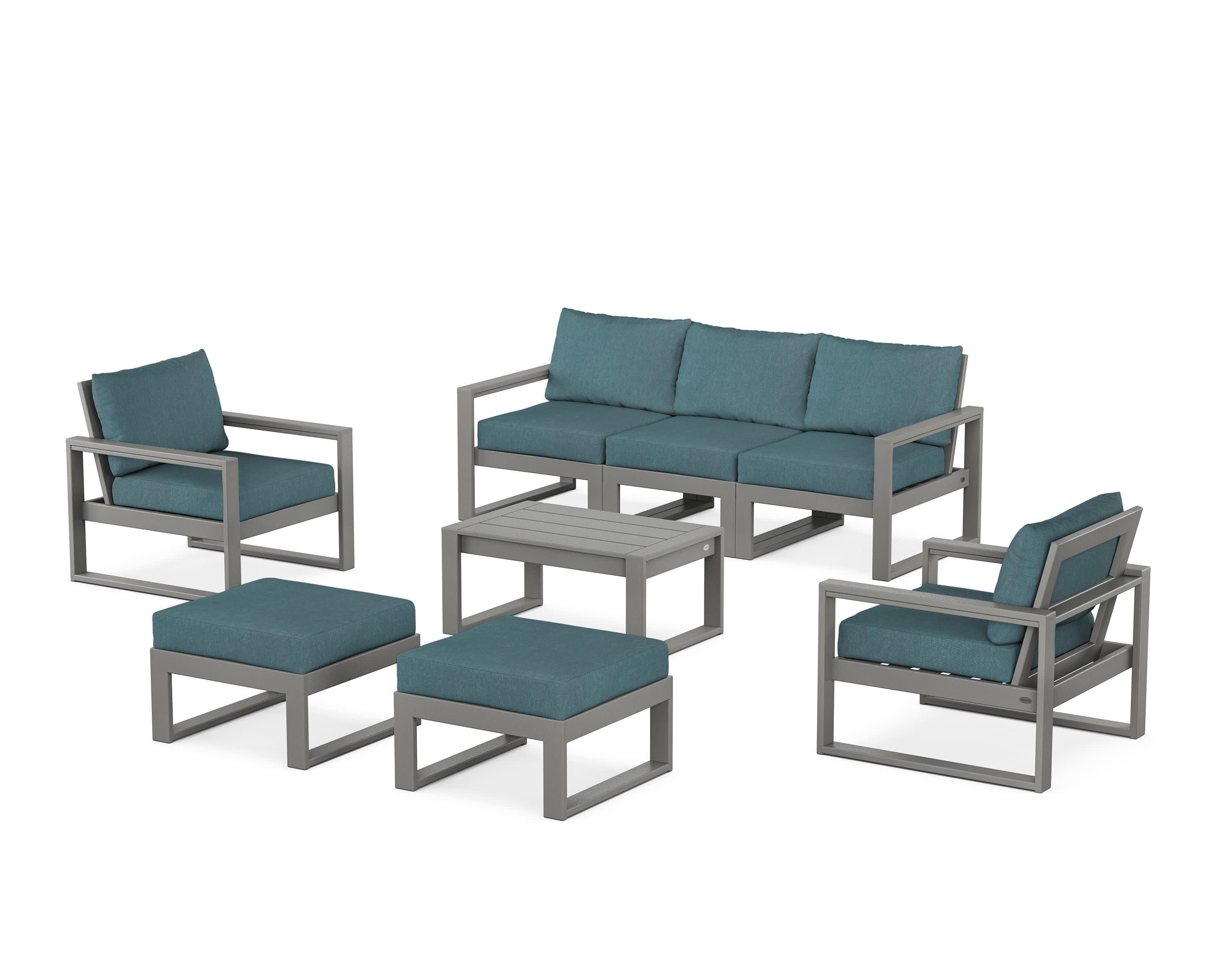 EDGE Sectional 8-Piece Lounge Sofa Set in Slate Grey / Ocean Teal