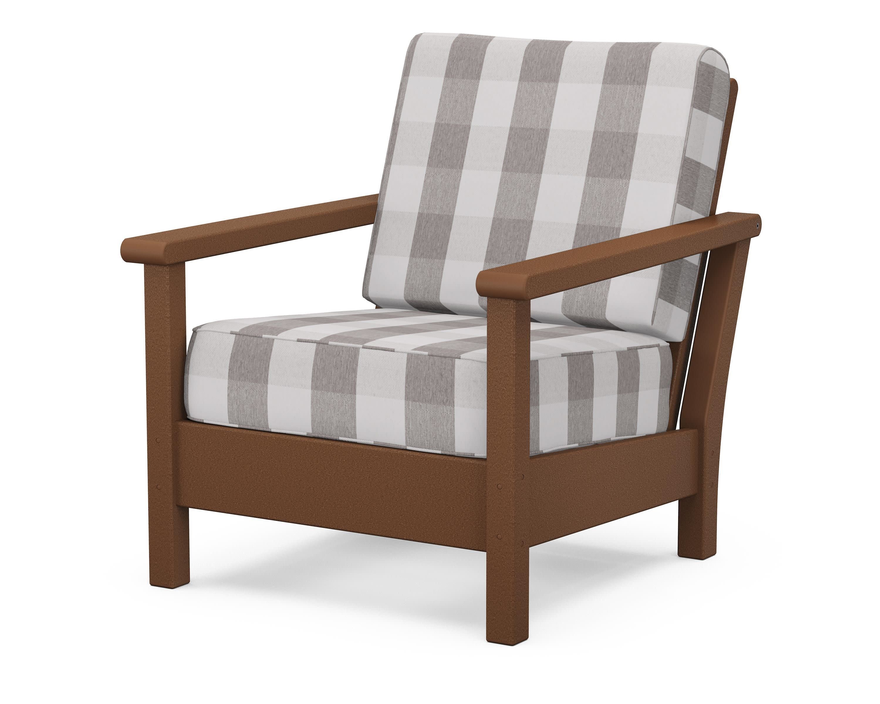 Harbour Deep Seating Chair in Teak / Buffalo Plaid Grey Mist