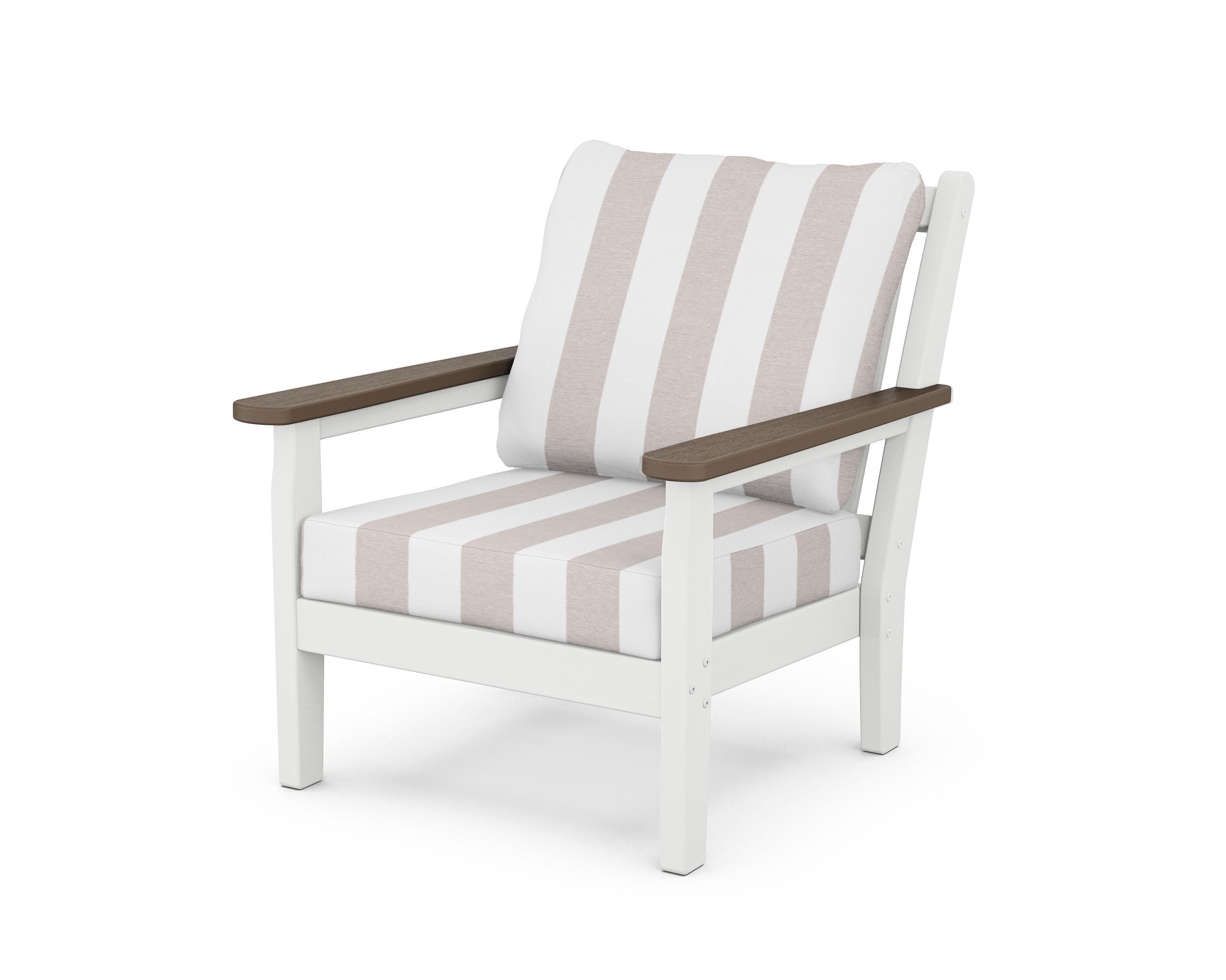 Chippendale Deep Seating Chair in White / Kona / Cabana Stripe Dune Burlap