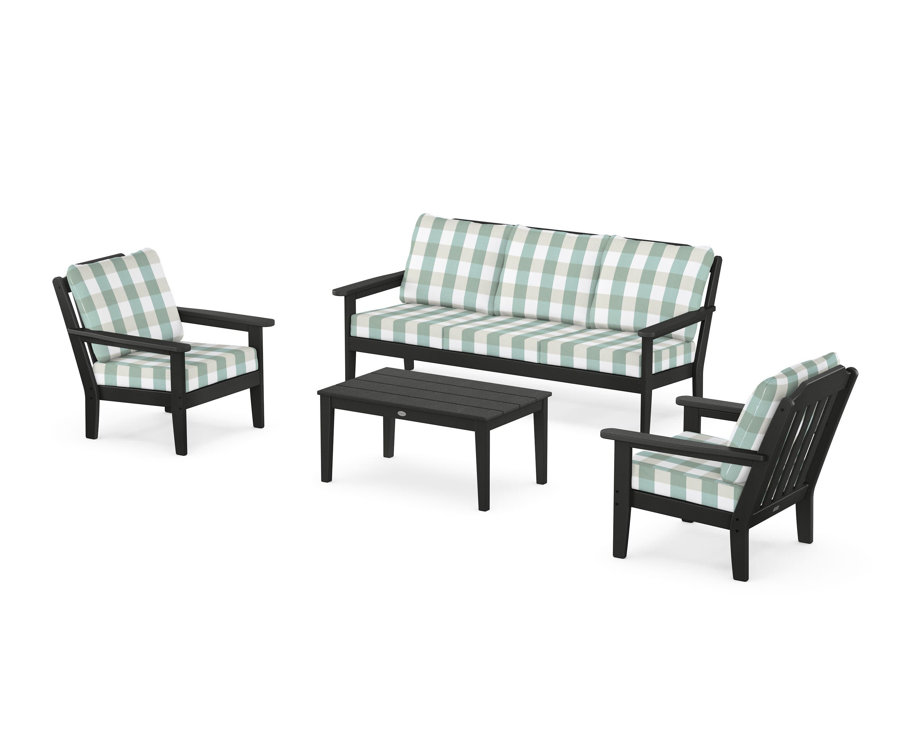 Cottage 4-Piece Deep Seating Set with Sofa in Black / Buffalo Plaid Glacier Spa