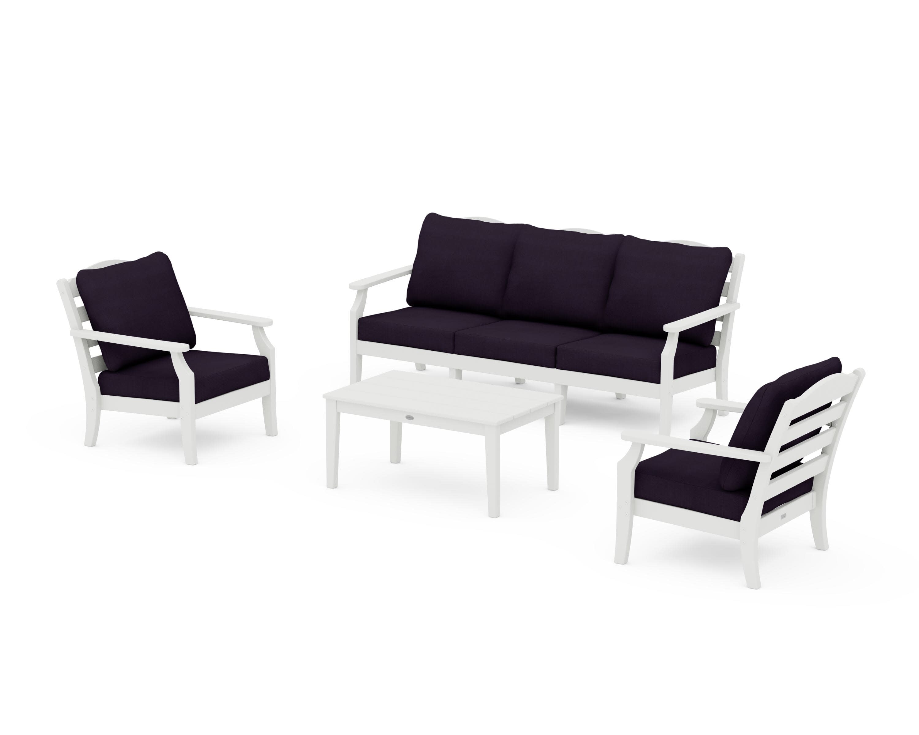 Savannah 4-Piece Deep Seating Set with Sofa in Vintage White / Navy Linen