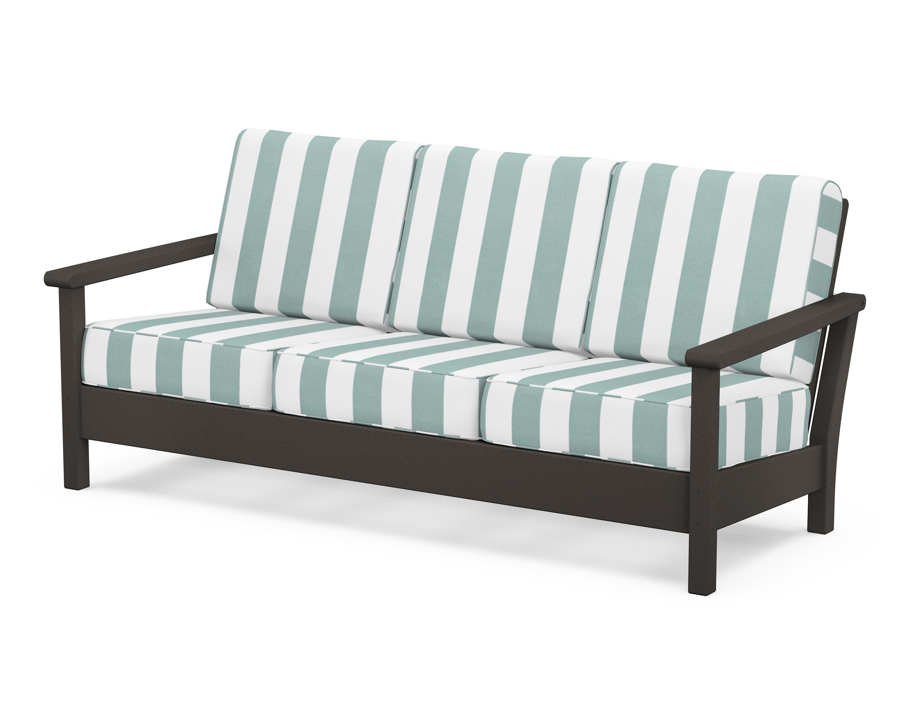 Harbour Deep Seating Sofa in Vintage Coffee / Cabana Stripe Glacier Spa