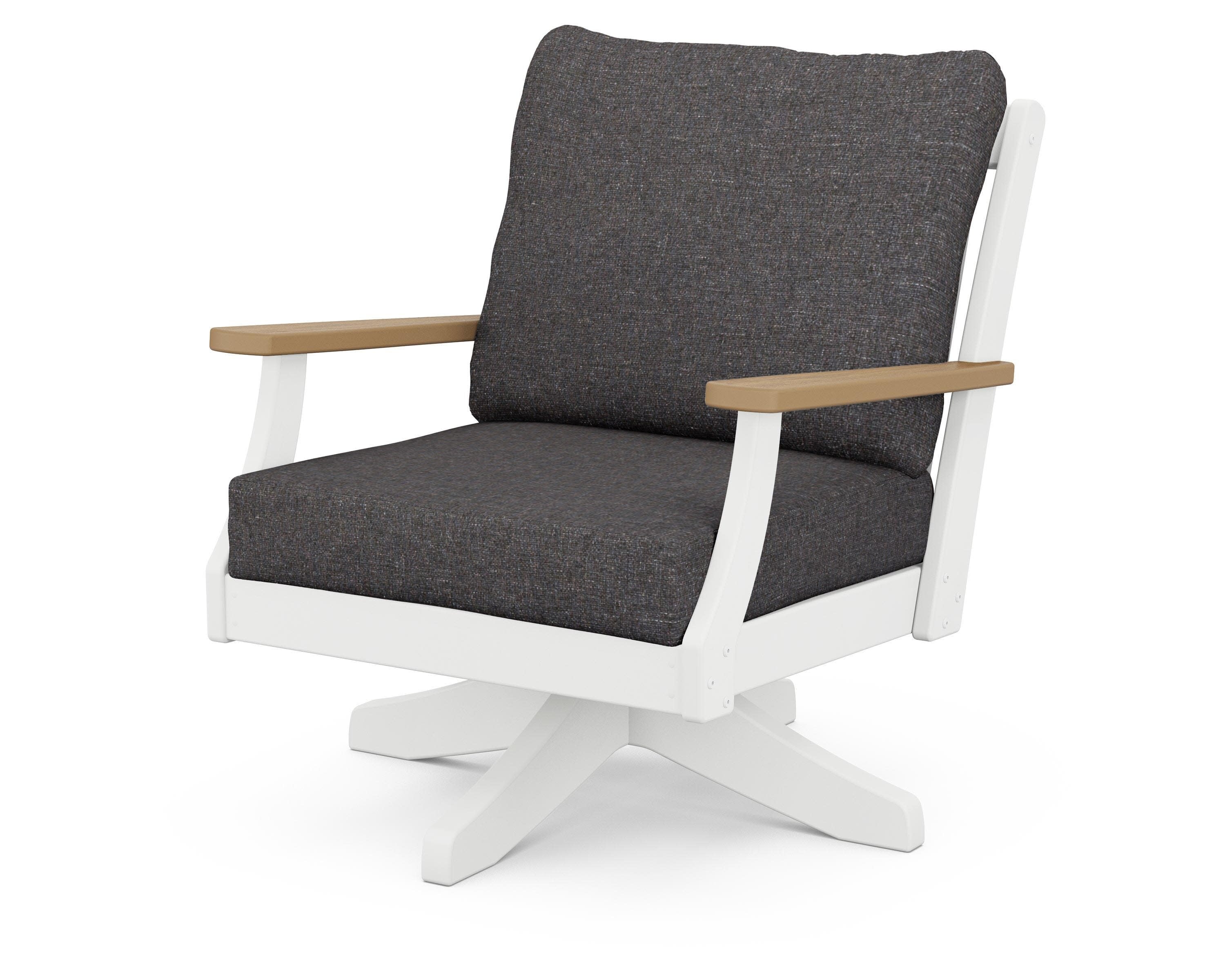 Braxton Deep Seating Swivel Chair in White / Natural / Ash Charcoal
