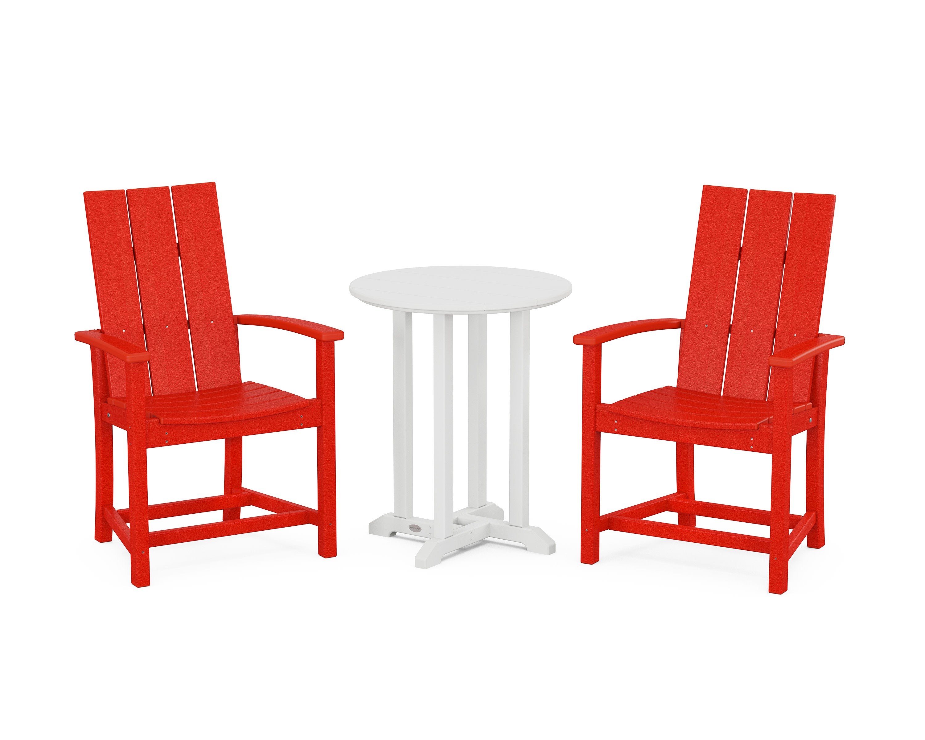 Modern Adirondack 3-Piece Round Farmhouse Bistro Dining Set in Sunset Red / White