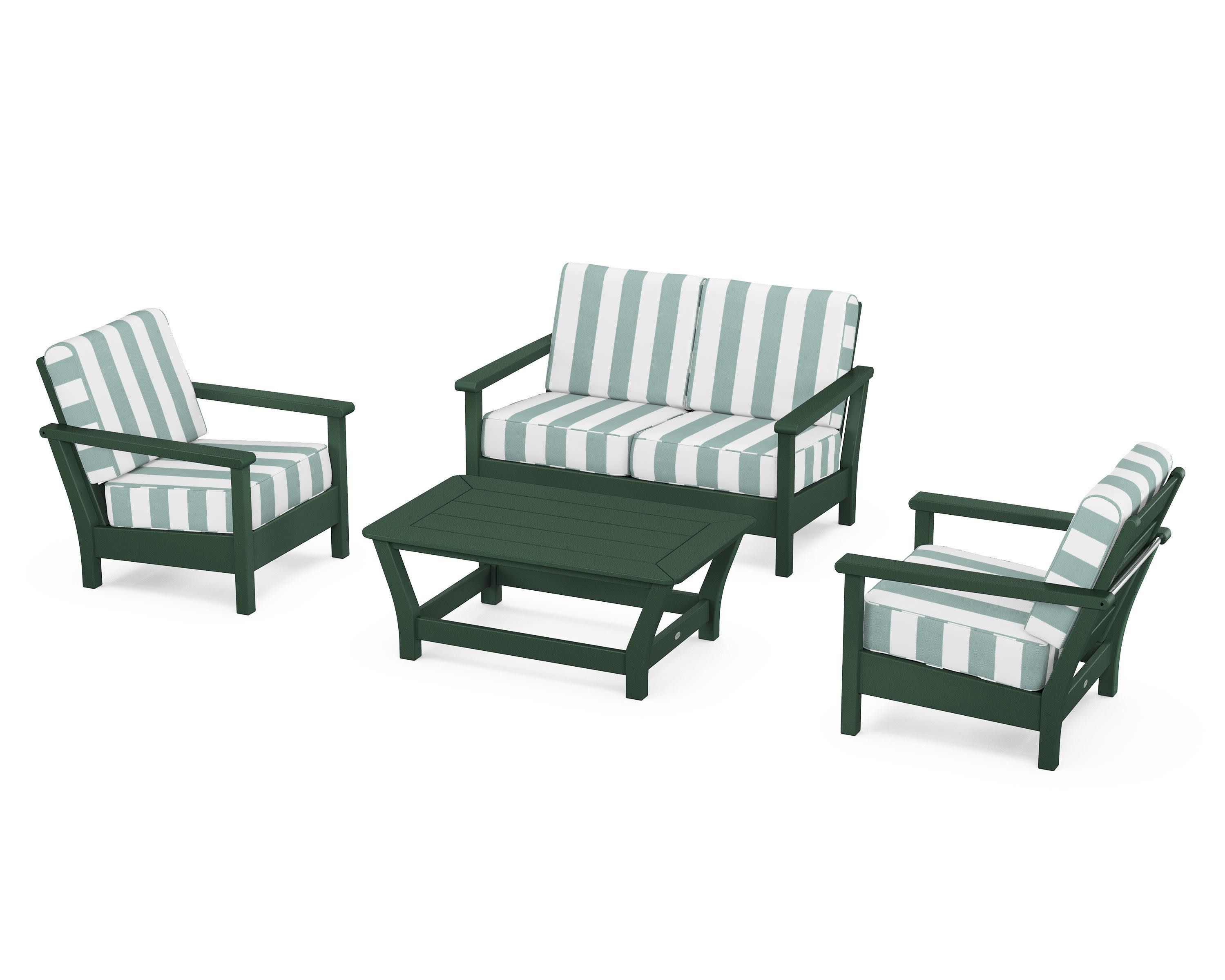 Harbour 4-Piece Deep Seating Set in Green / Cabana Stripe Glacier Spa