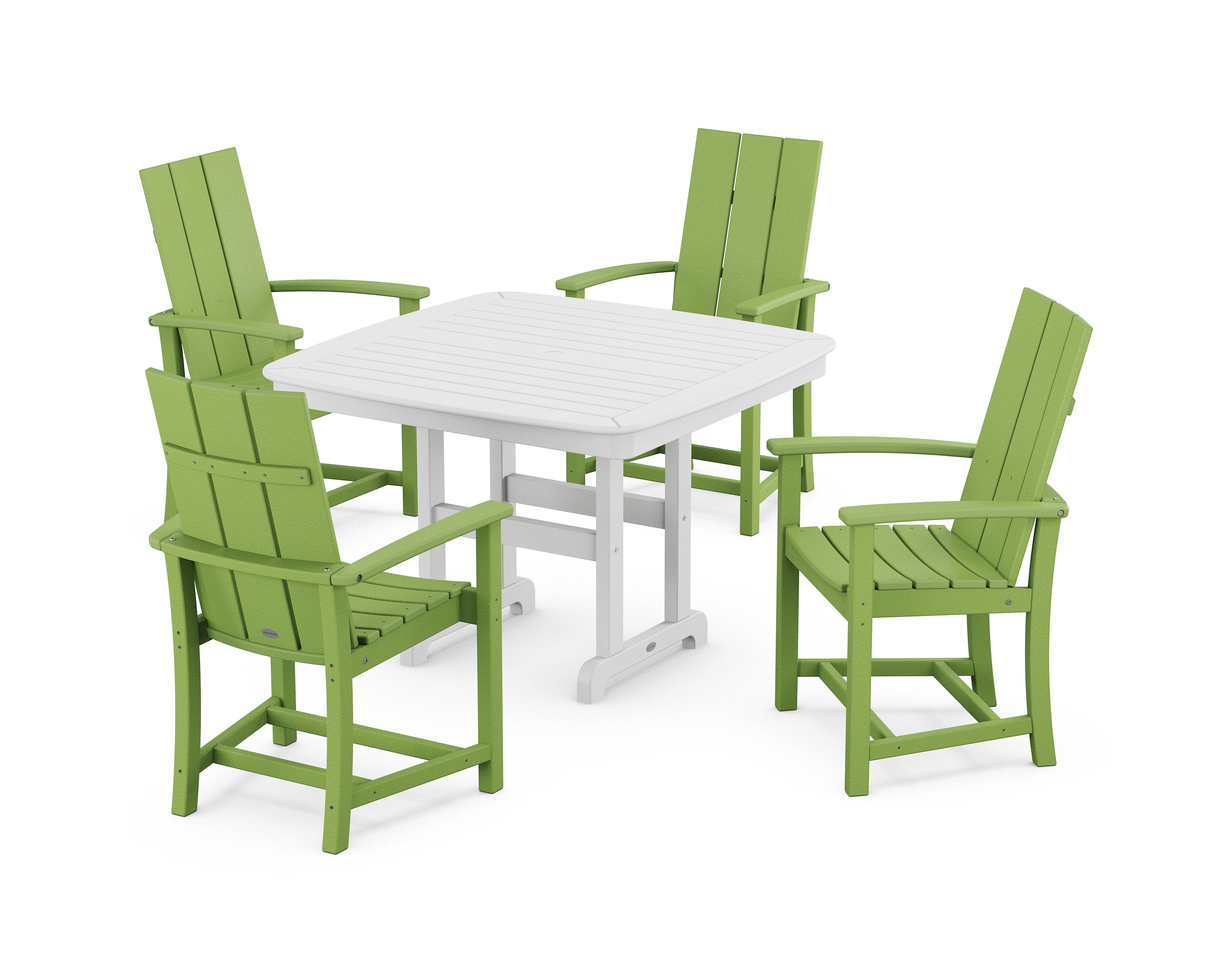 Modern Adirondack 5-Piece Dining Set with Trestle Legs in Lime / White