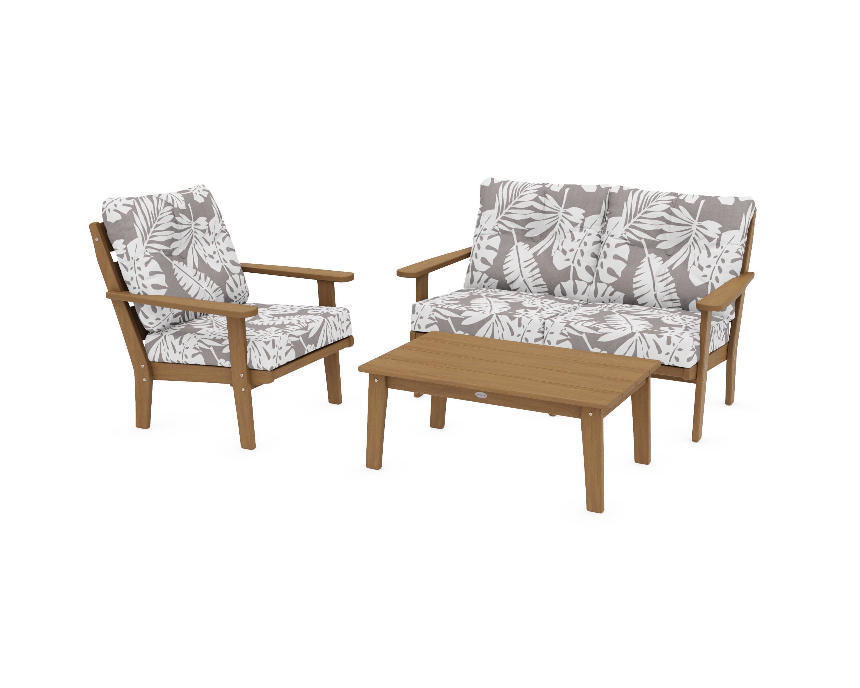 Lakeside 3-Piece Deep Seating Set in Natural / Leaf Grey Mist