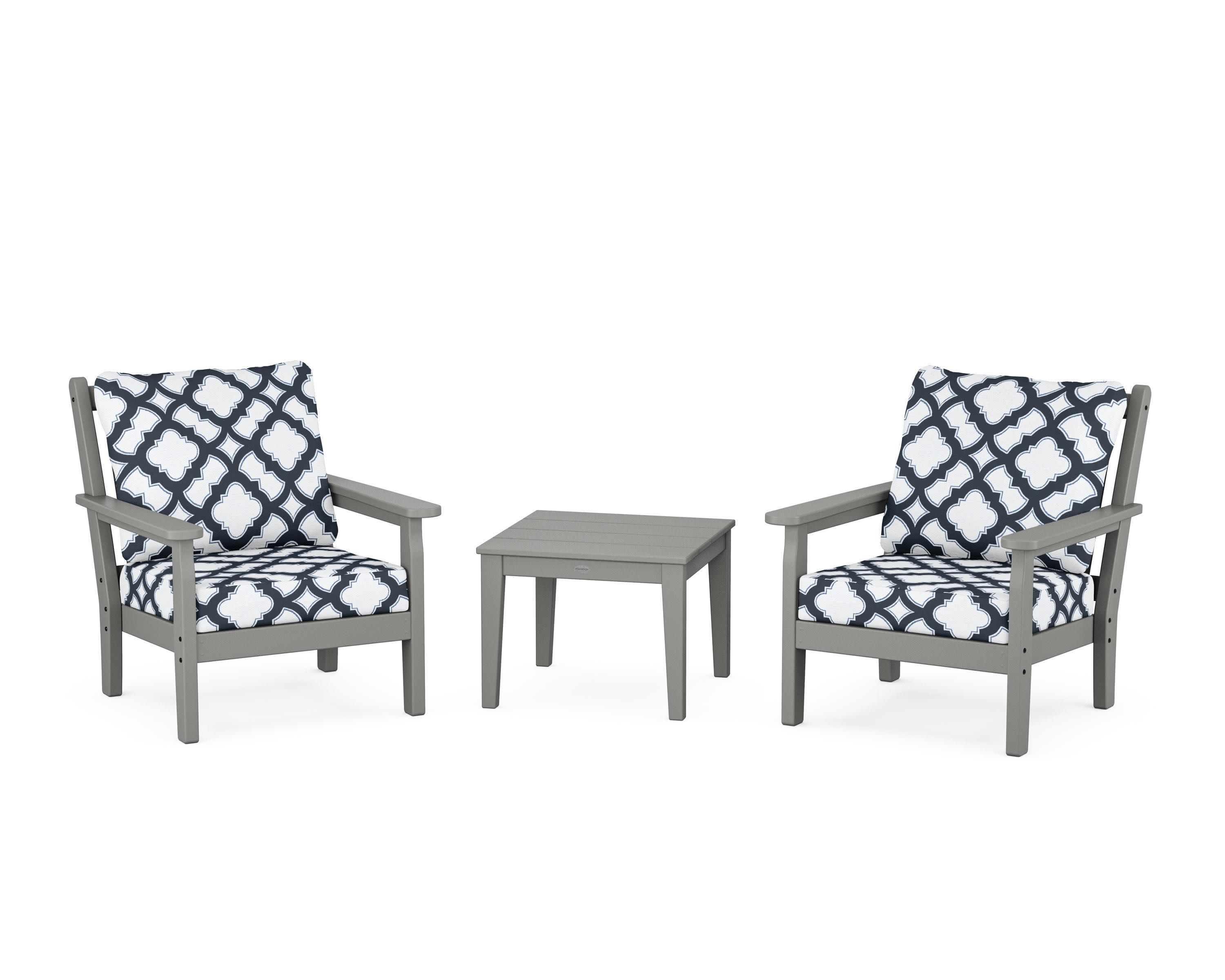 Chippendale 3-Piece Deep Seating Set in Slate Grey / Trellis Marine Indigo
