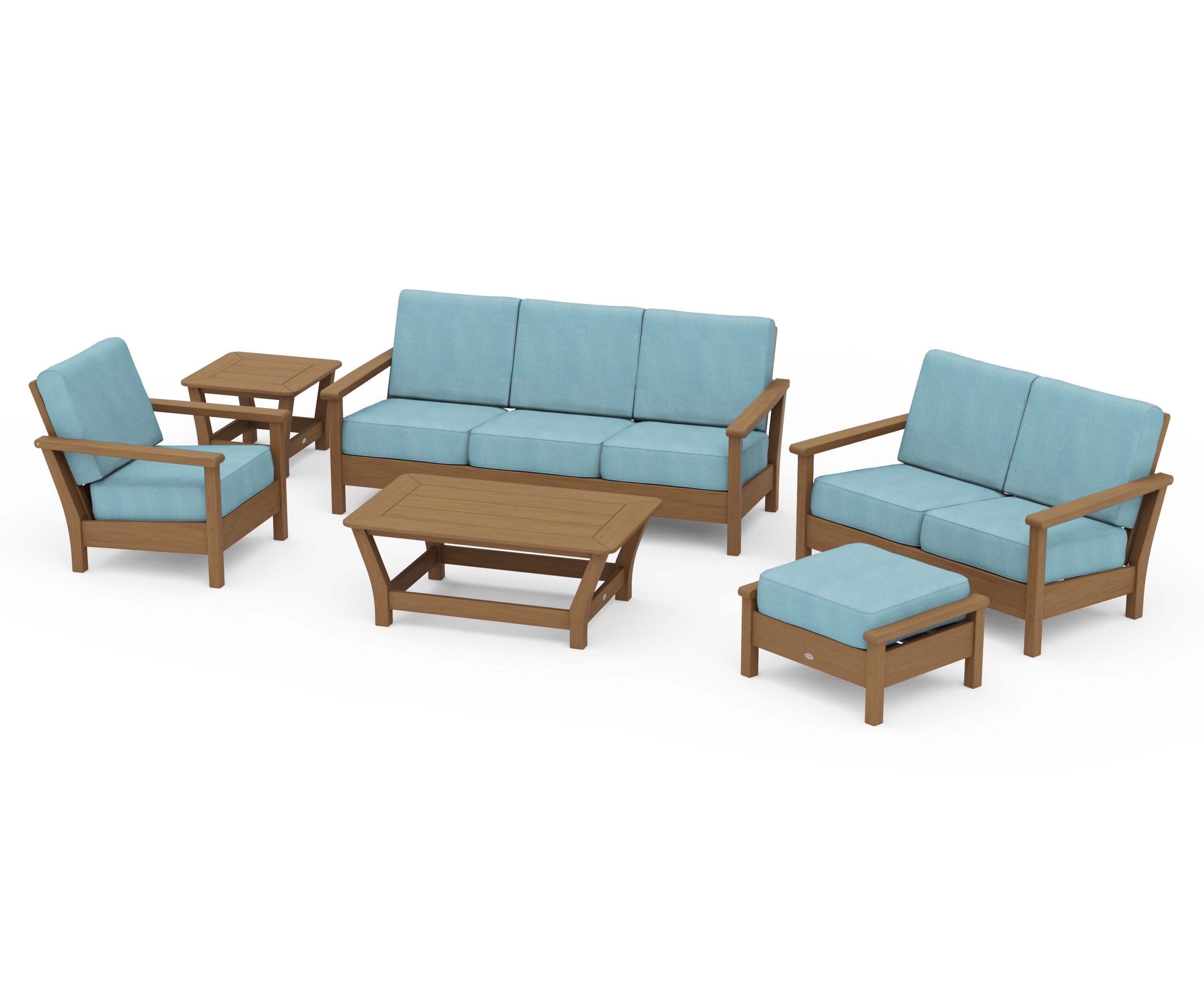 Harbour 6-Piece Outdoor Living Set in Natural / Lattice Sky Blue