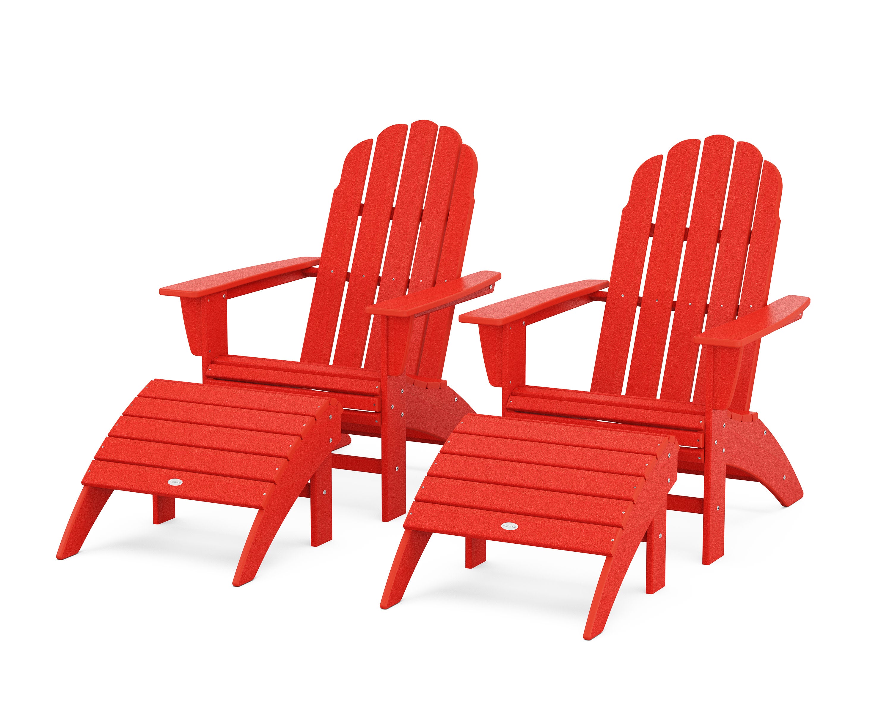 Vineyard Curveback Adirondack Chair 4-Piece Set with Ottomans in Sunset Red