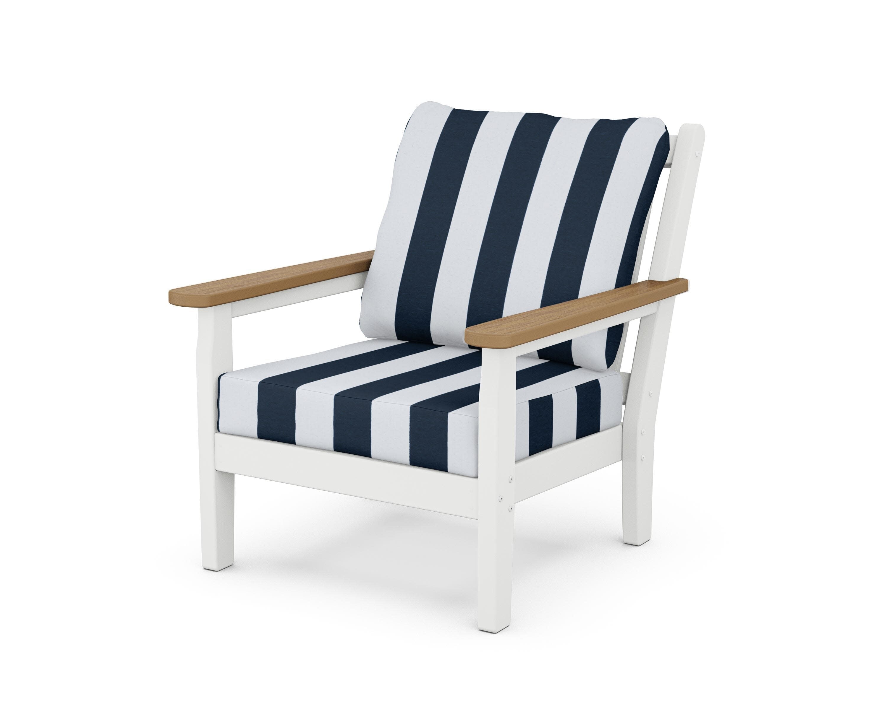 Chippendale Deep Seating Chair in White / Natural / Cabana Stripe Marine Indigo